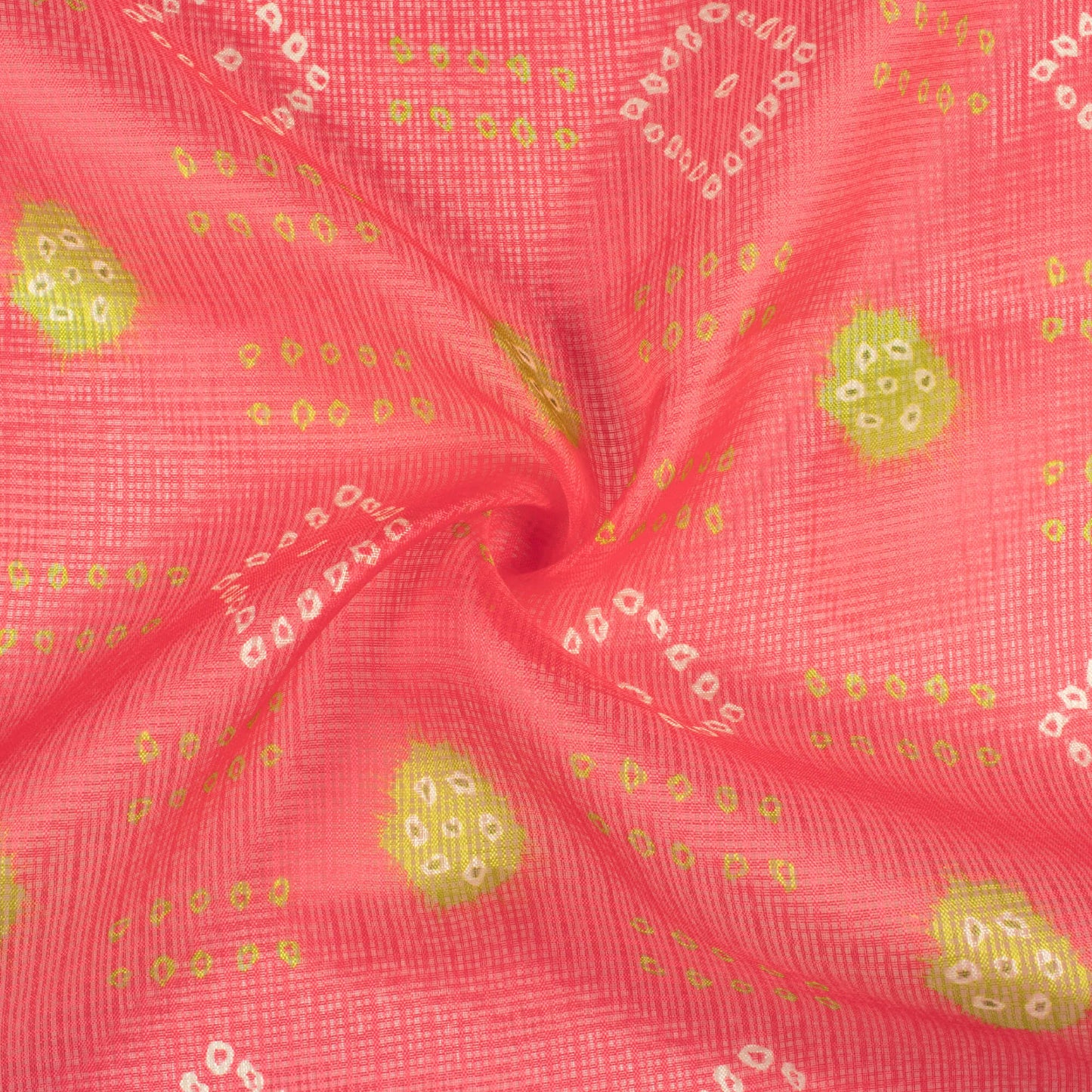 Persian Red And Pear Green Bandhanii Pattern Digital Print Kota Doria Fabric
