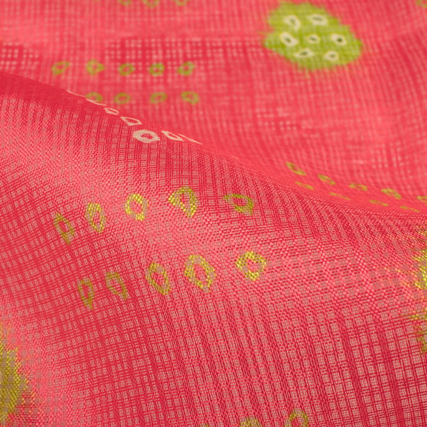 Persian Red And Pear Green Bandhanii Pattern Digital Print Kota Doria Fabric