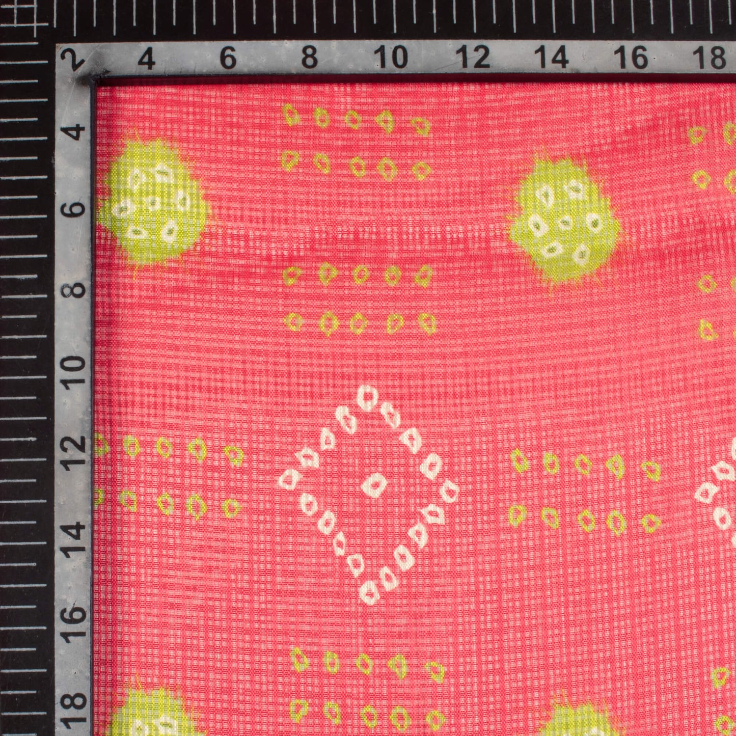 Persian Red And Pear Green Bandhanii Pattern Digital Print Kota Doria Fabric