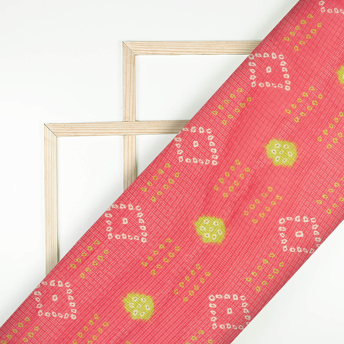 Persian Red And Pear Green Bandhanii Pattern Digital Print Kota Doria Fabric