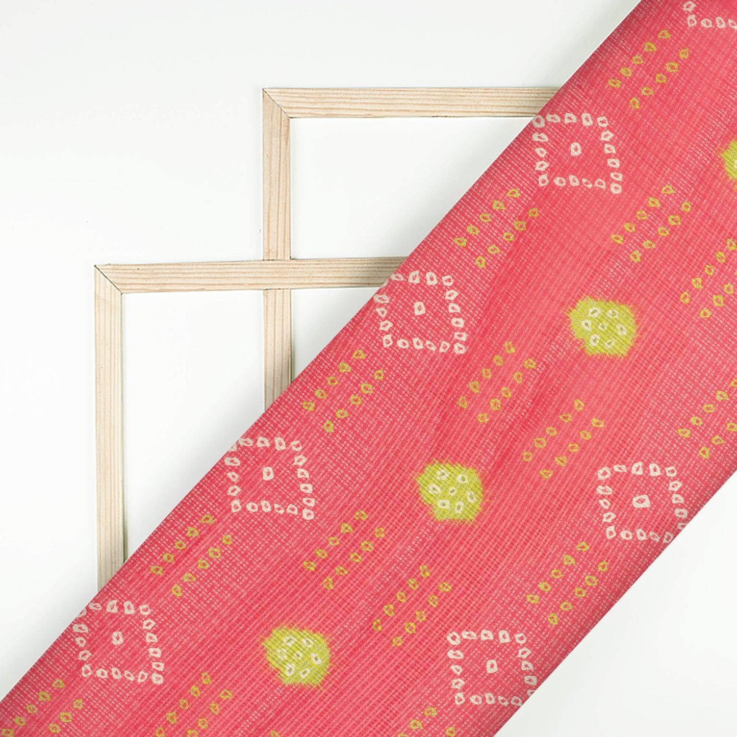 Persian Red And Pear Green Bandhanii Pattern Digital Print Kota Doria Fabric