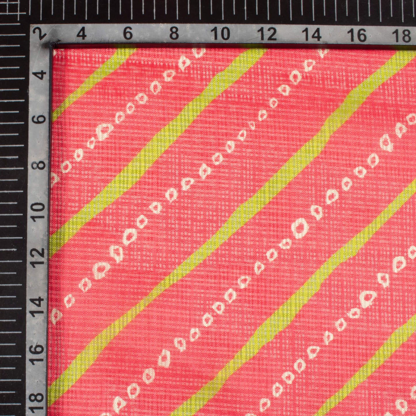 Persian Red And Pear Green Bandhanii Pattern Digital Print Kota Doria Fabric