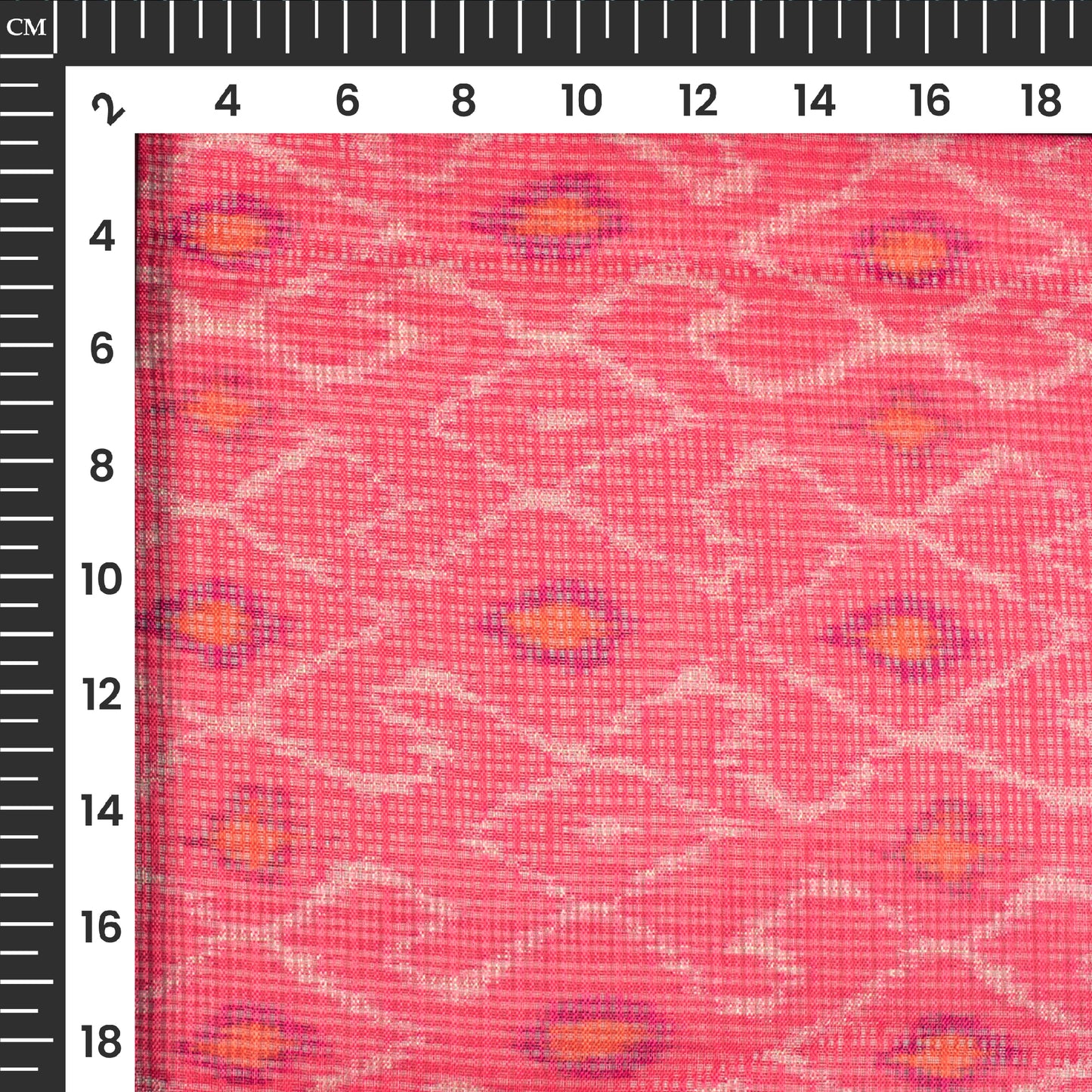 Fandango Pink And Orange Trellis Pattern Digital Print Kota Doria Fabric