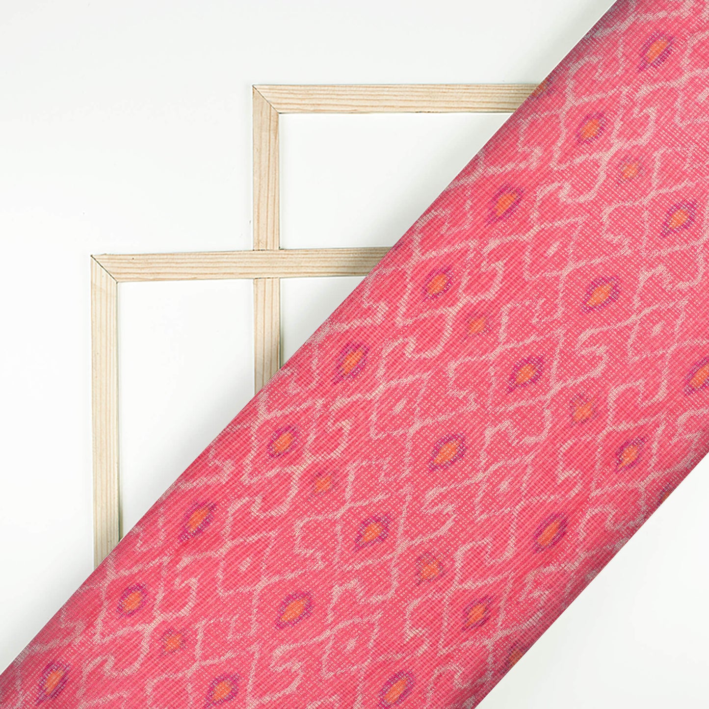 Fandango Pink And Orange Trellis Pattern Digital Print Kota Doria Fabric