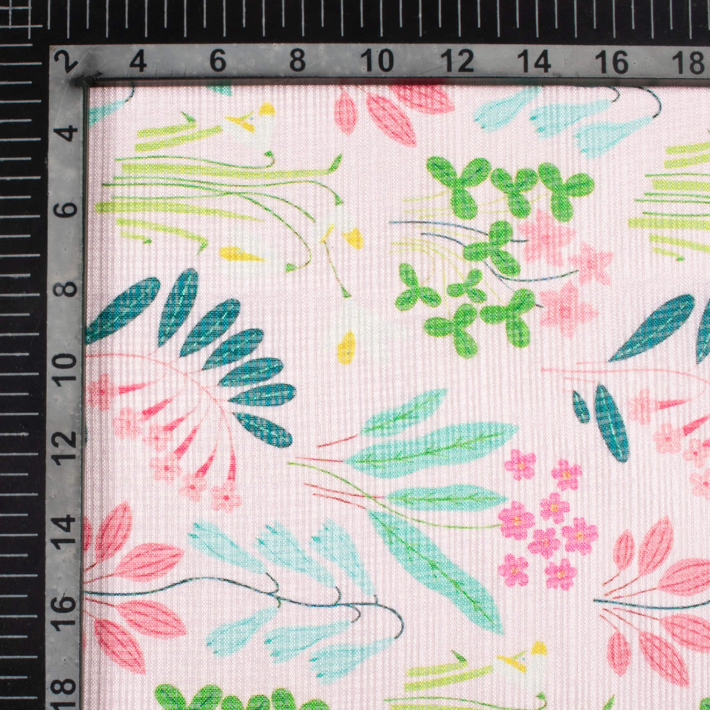 Pastel Pink And Green Leaf Pattern Digital Print Kota Doria Fabric