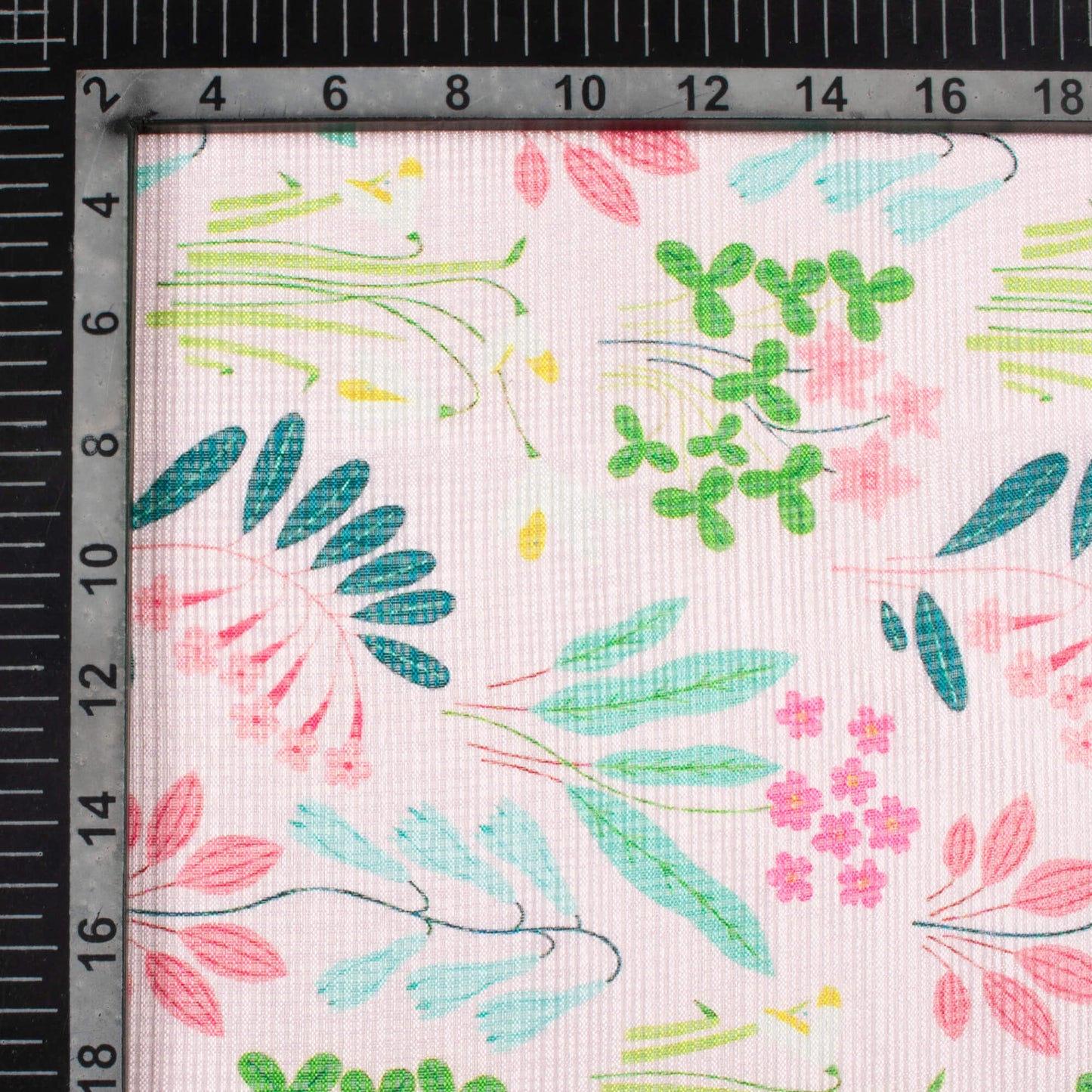 Pastel Pink And Green Leaf Pattern Digital Print Kota Doria Fabric