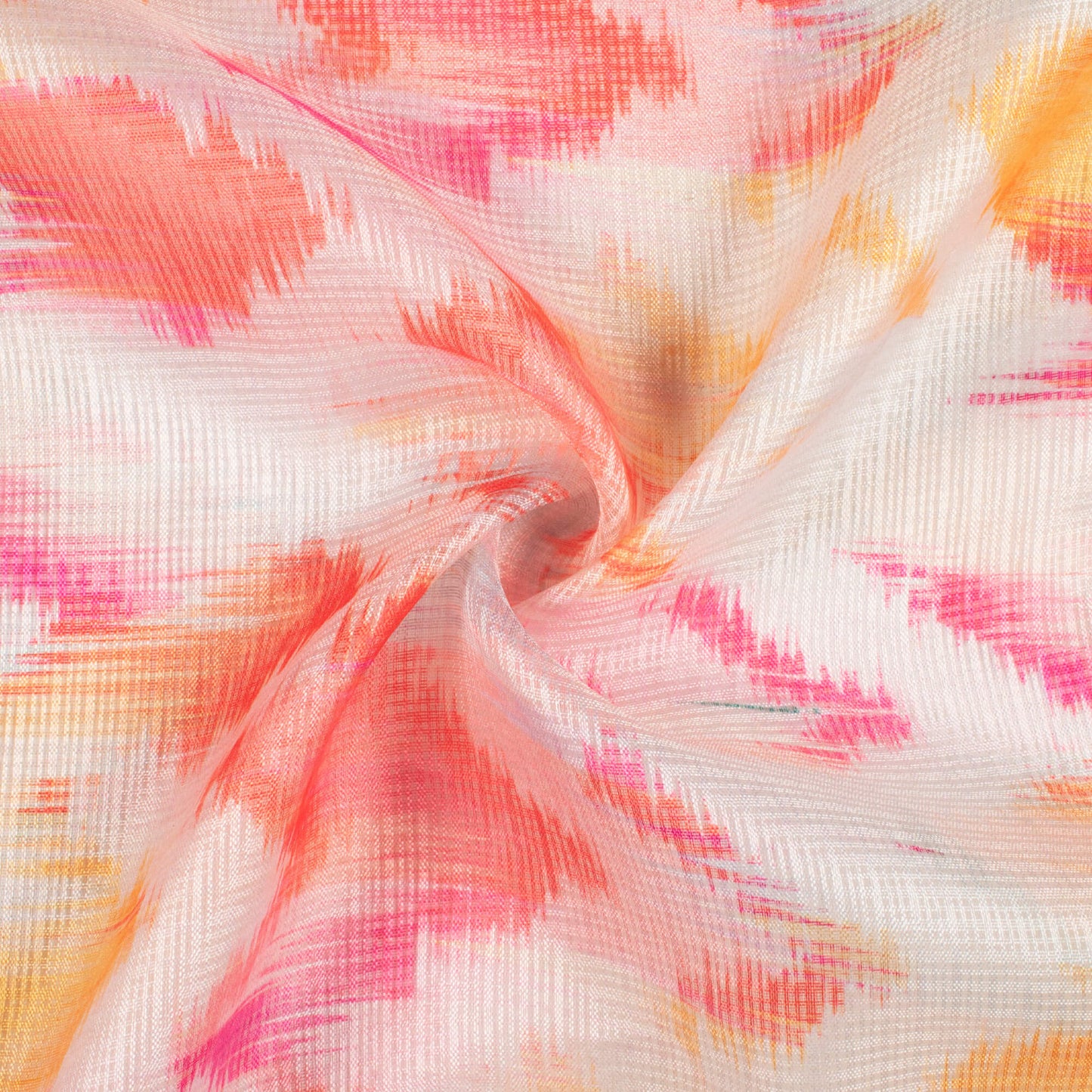 Indian Red And Orange Abstract Pattern Digital Print Kota Doria Fabric
