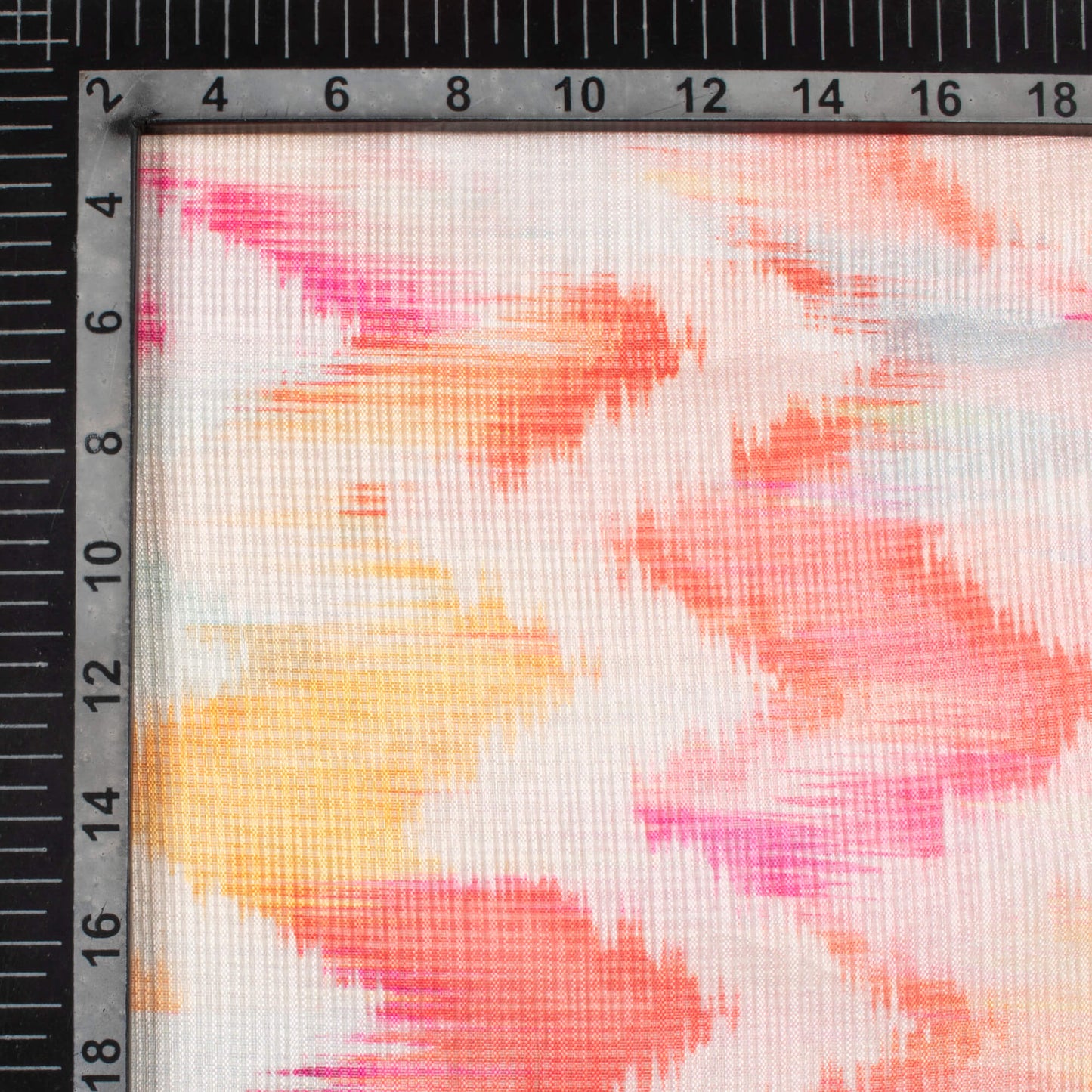 Indian Red And Orange Abstract Pattern Digital Print Kota Doria Fabric