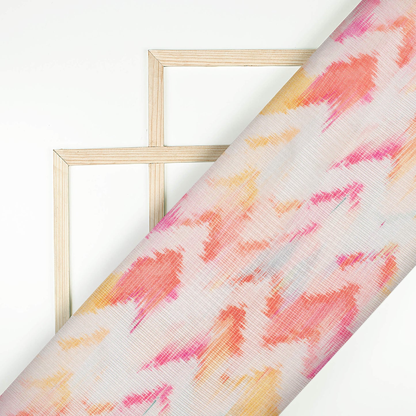 Indian Red And Orange Abstract Pattern Digital Print Kota Doria Fabric