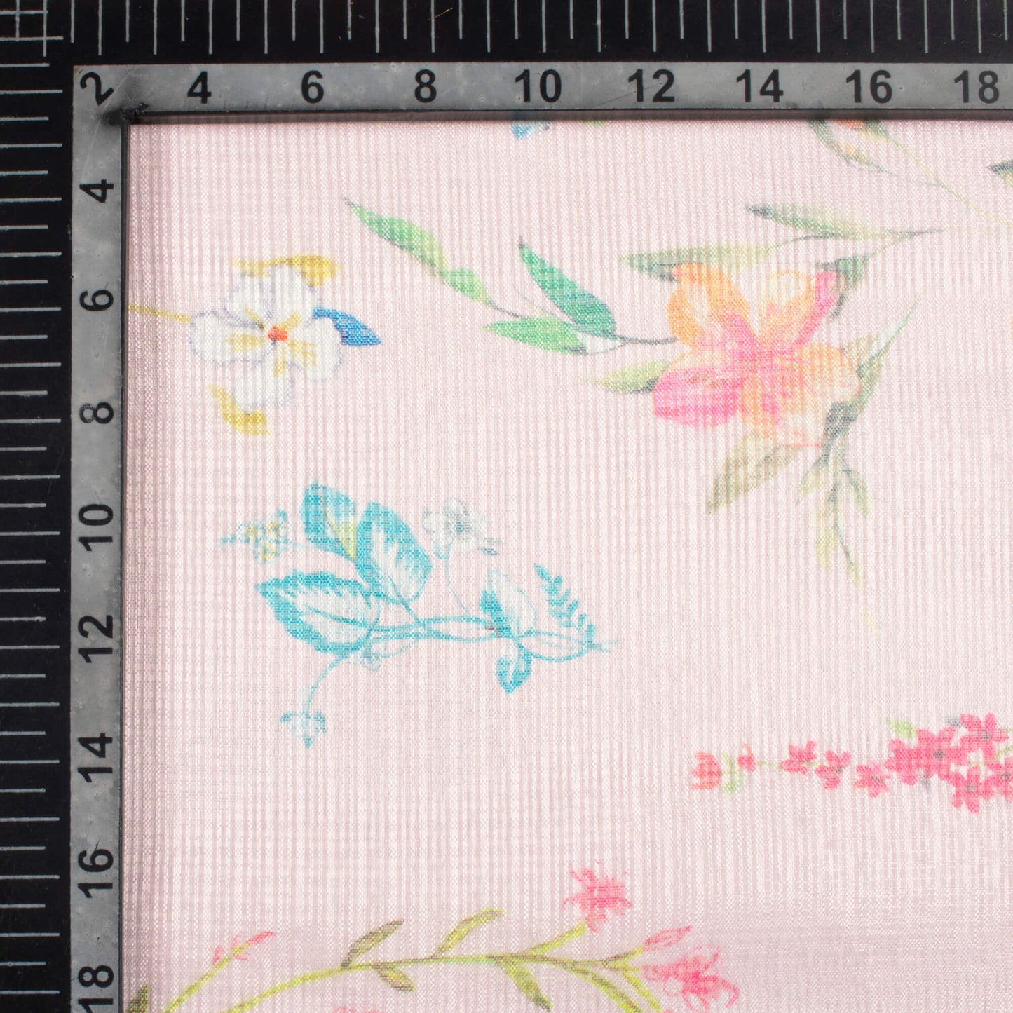 Pale Pink And Fern Green Floral Pattern Digital Print Kota Doria Fabric