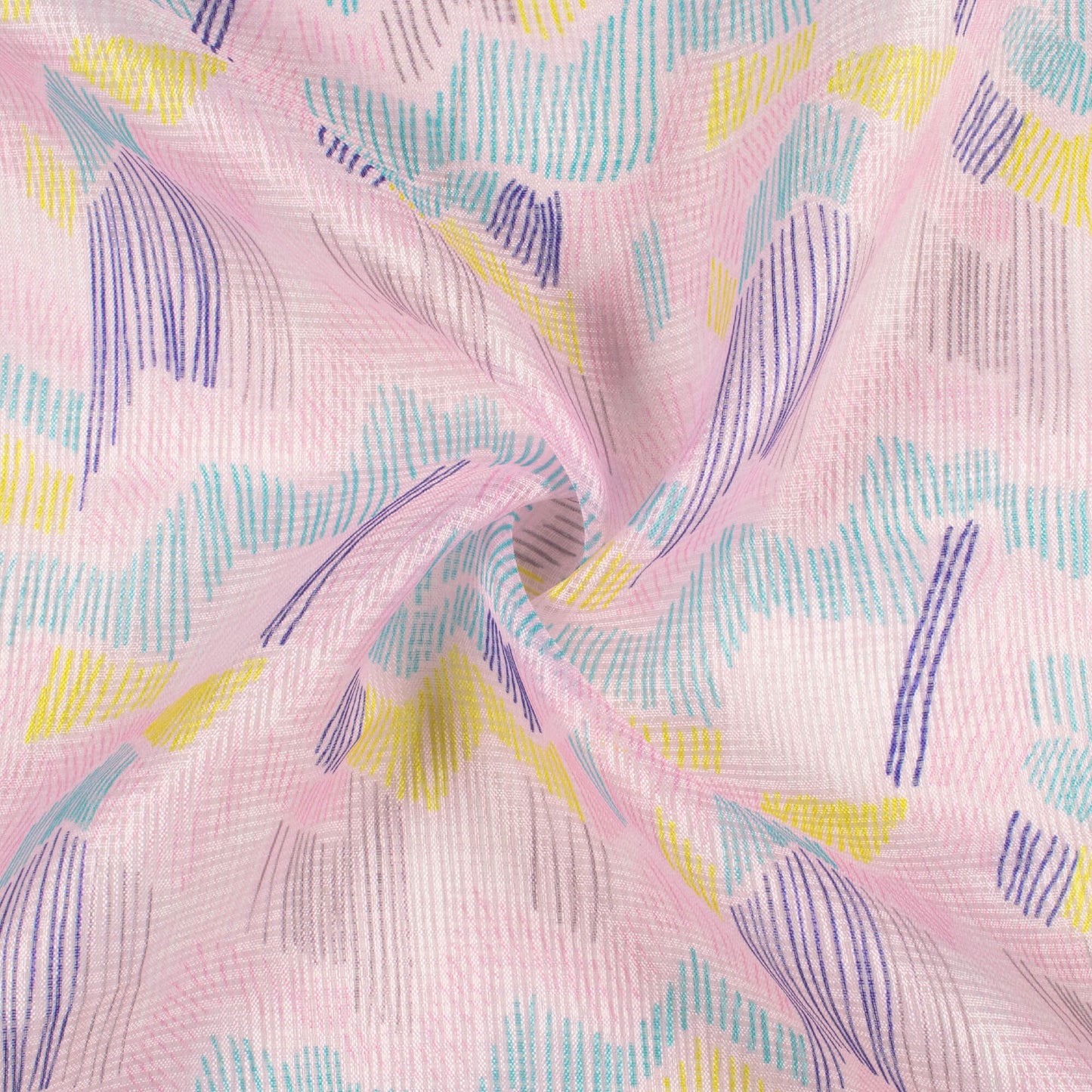 Pastel Pink And Purple Leaf Pattern Digital Print Kota Doria Fabric
