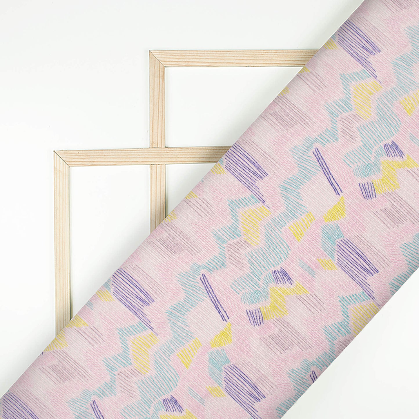Pastel Pink And Purple Leaf Pattern Digital Print Kota Doria Fabric