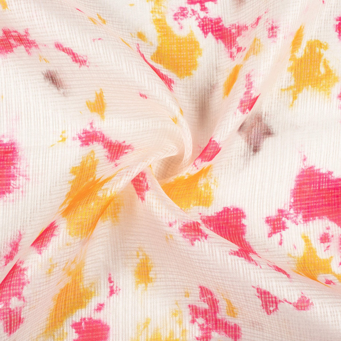 White And Dark Pink Tie & Dye Pattern Digital Print Kota Doria Fabric