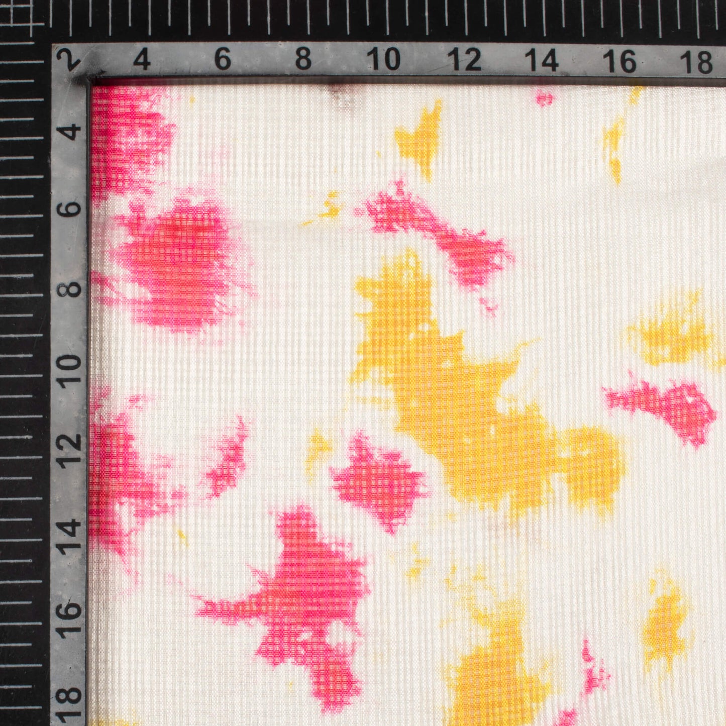 White And Dark Pink Tye And Dye Pattern Digital Print Kota Doria Fabric