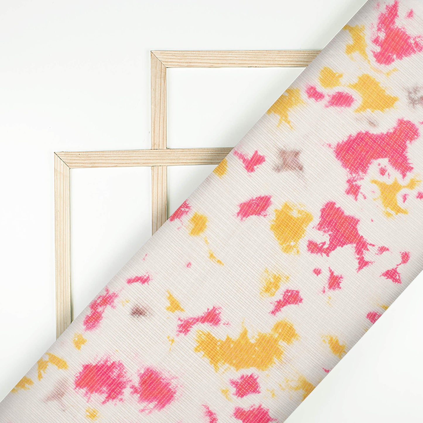 White And Dark Pink Tye And Dye Pattern Digital Print Kota Doria Fabric