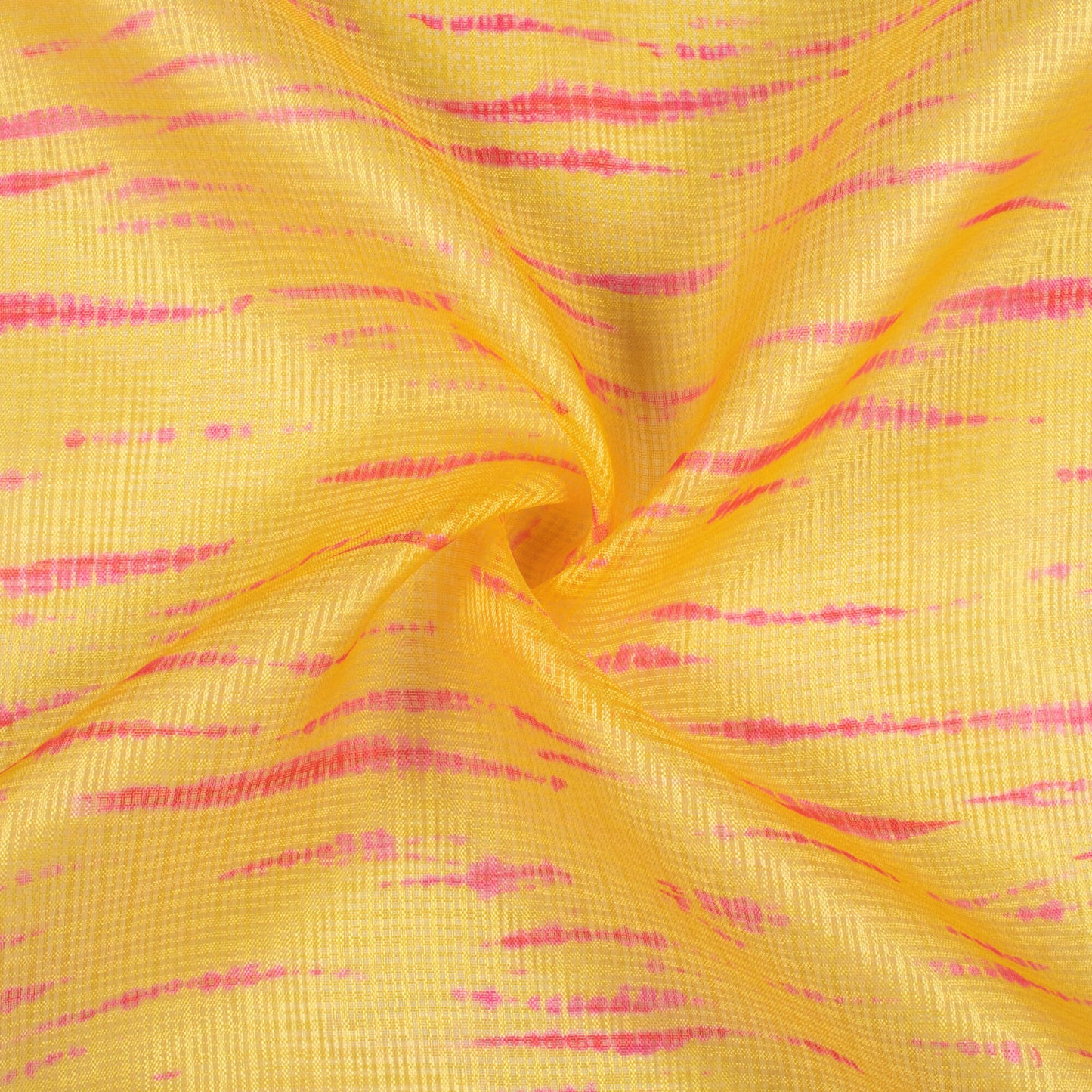 Mustard Yellow And Dark Pink Shiiborii Pattern Digital Print Kota Doria Fabric