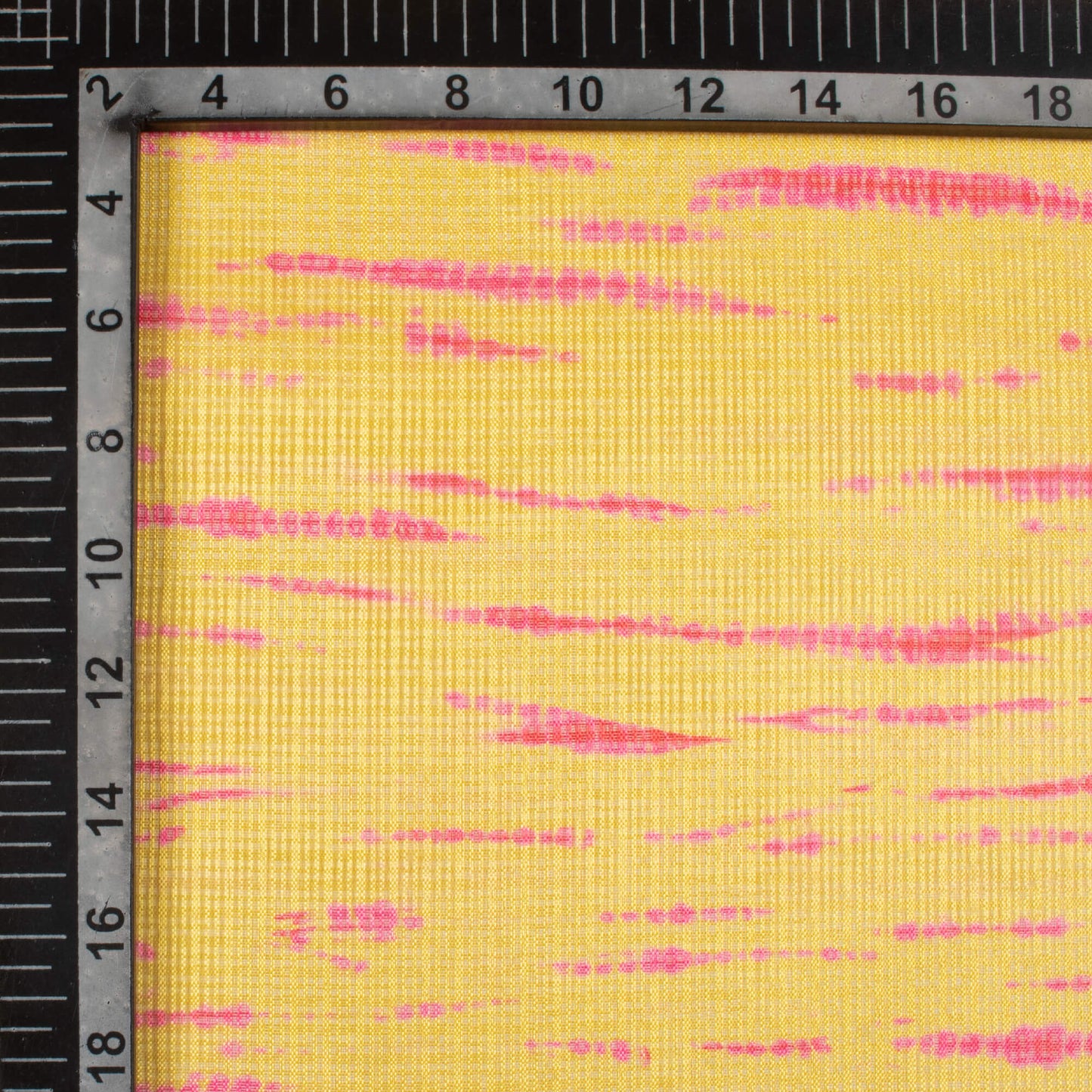 Mustard Yellow And Dark Pink Shiiborii Pattern Digital Print Kota Doria Fabric