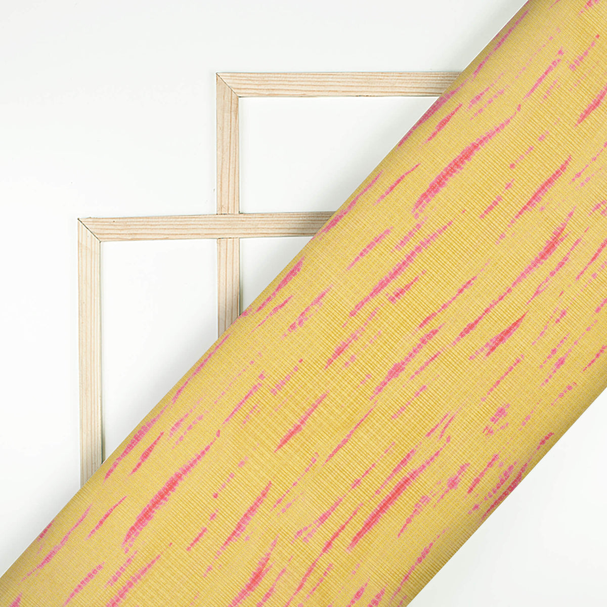 Mustard Yellow And Dark Pink Shibori Pattern Digital Print Kota Doria Fabric