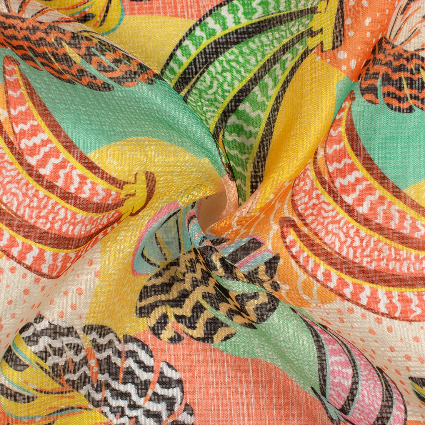 Multi-Color Leaf Pattern Digital Print Kota Doria Fabric