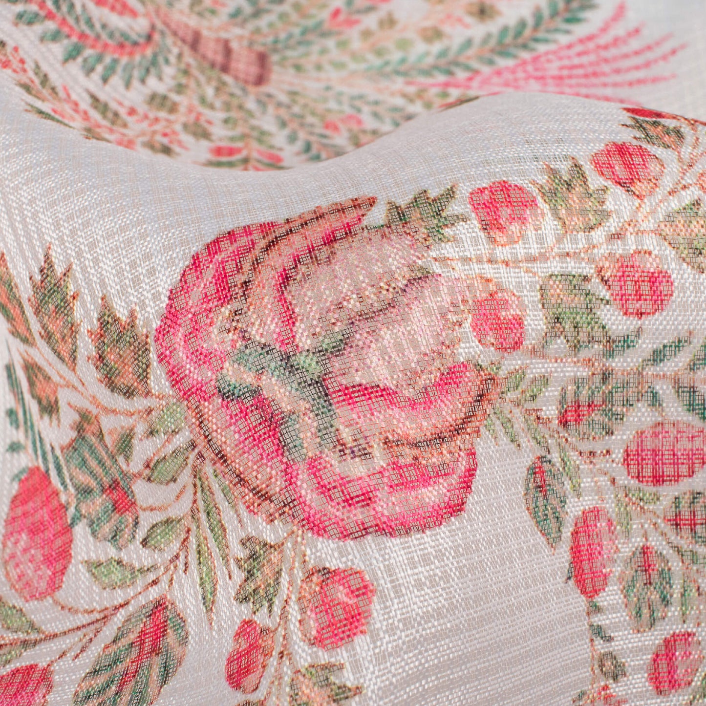 White And Pink Floral Pattern Digital Print Kota Doria Fabric