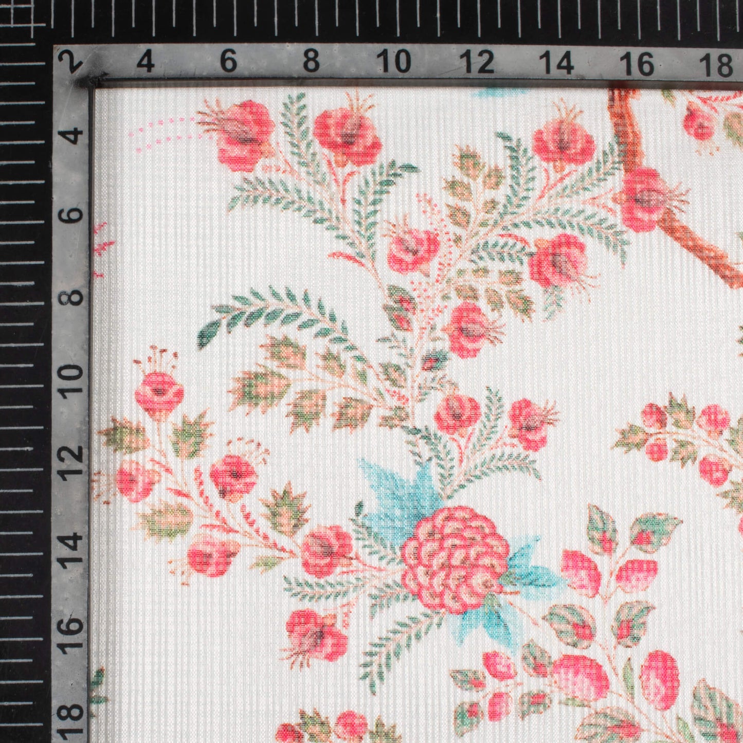 White And Pink Floral Pattern Digital Print Kota Doria Fabric