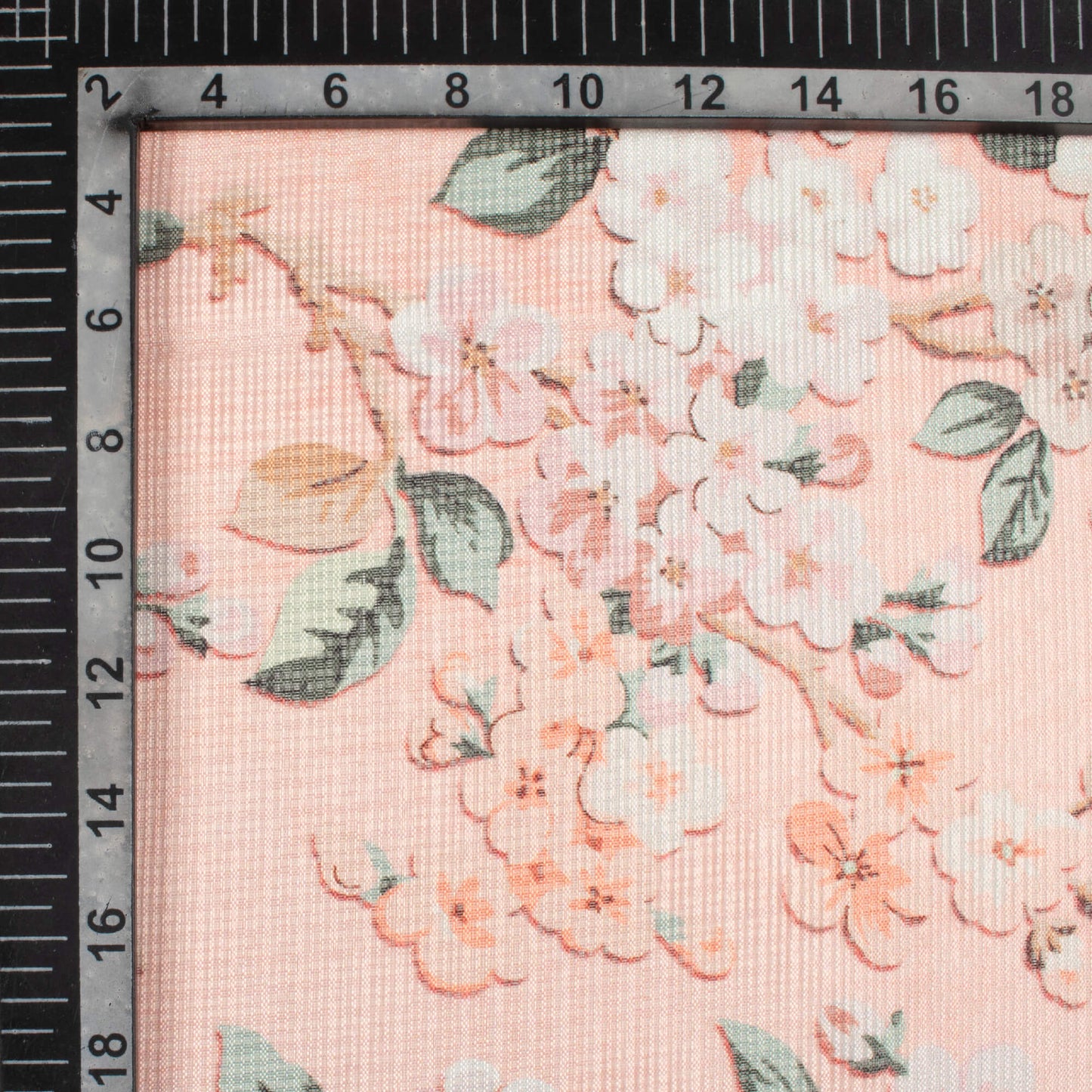 Baby Pink And Peach Floral Pattern Digital Print Kota Doria Fabric
