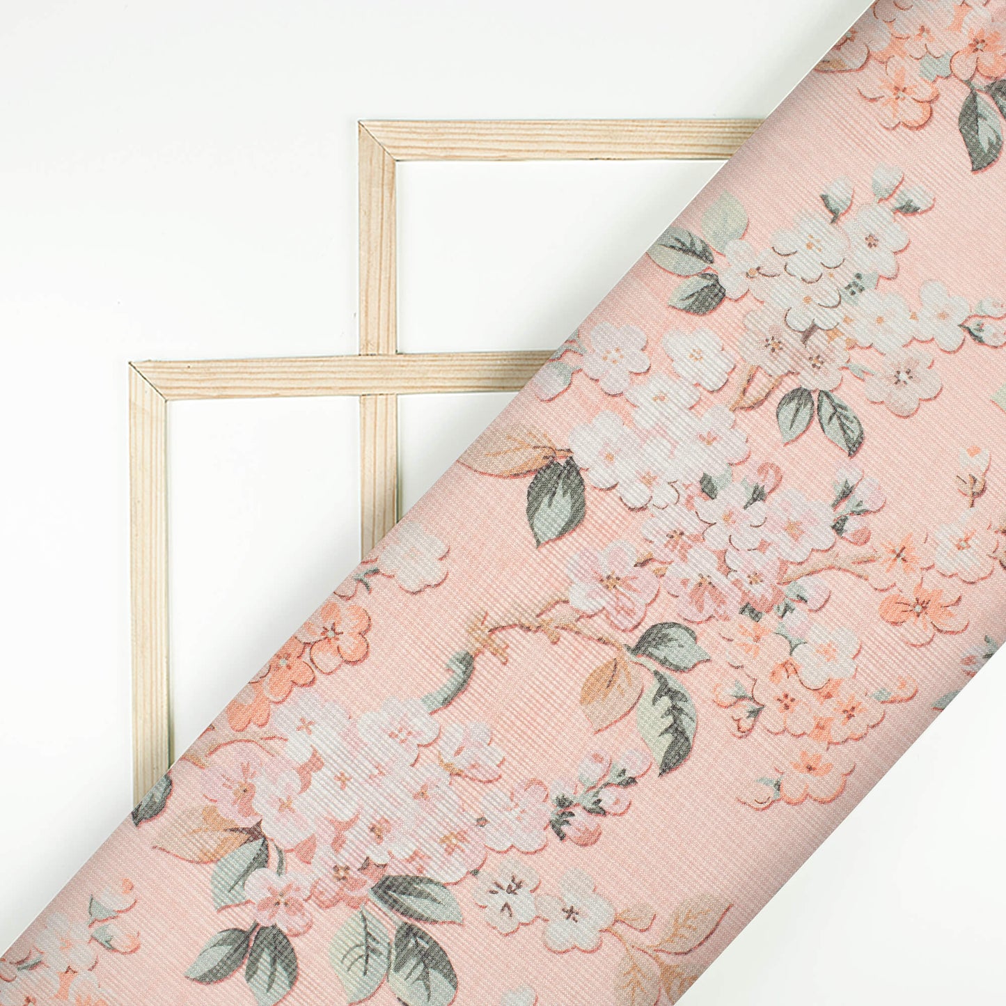 Baby Pink And Peach Floral Pattern Digital Print Kota Doria Fabric