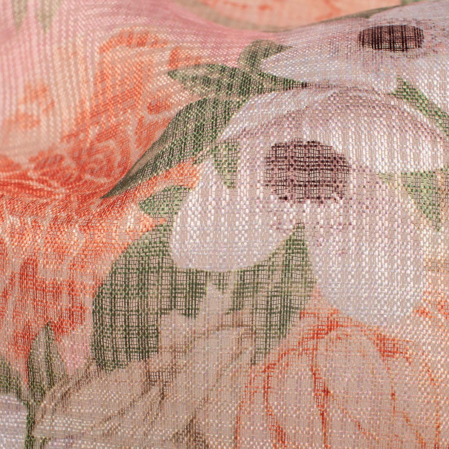 Baby Pink And Peach Floral Pattern Digital Print Kota Doria Fabric