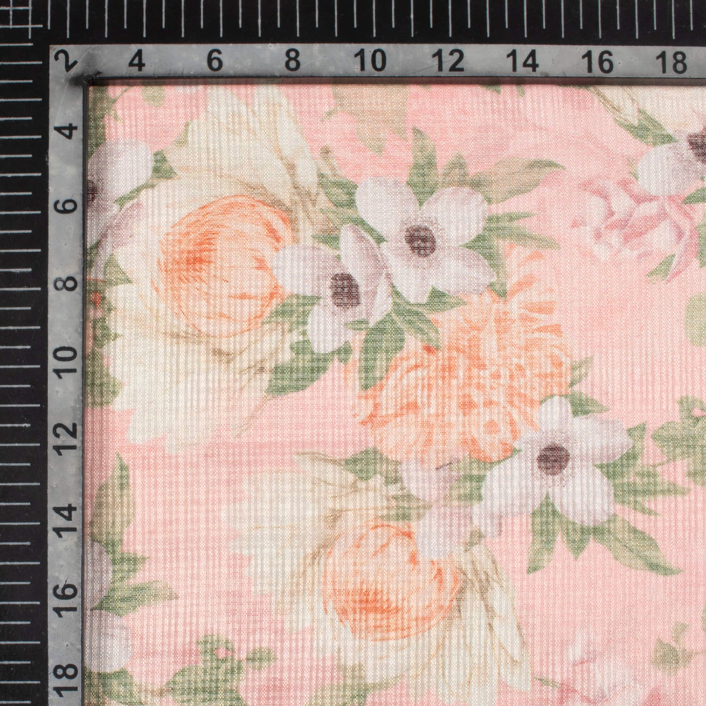 Baby Pink And Peach Floral Pattern Digital Print Kota Doria Fabric