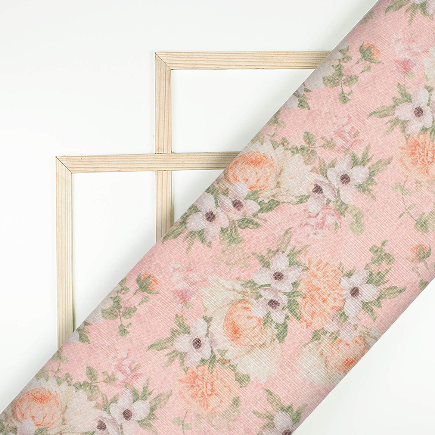 Baby Pink And Peach Floral Pattern Digital Print Kota Doria Fabric