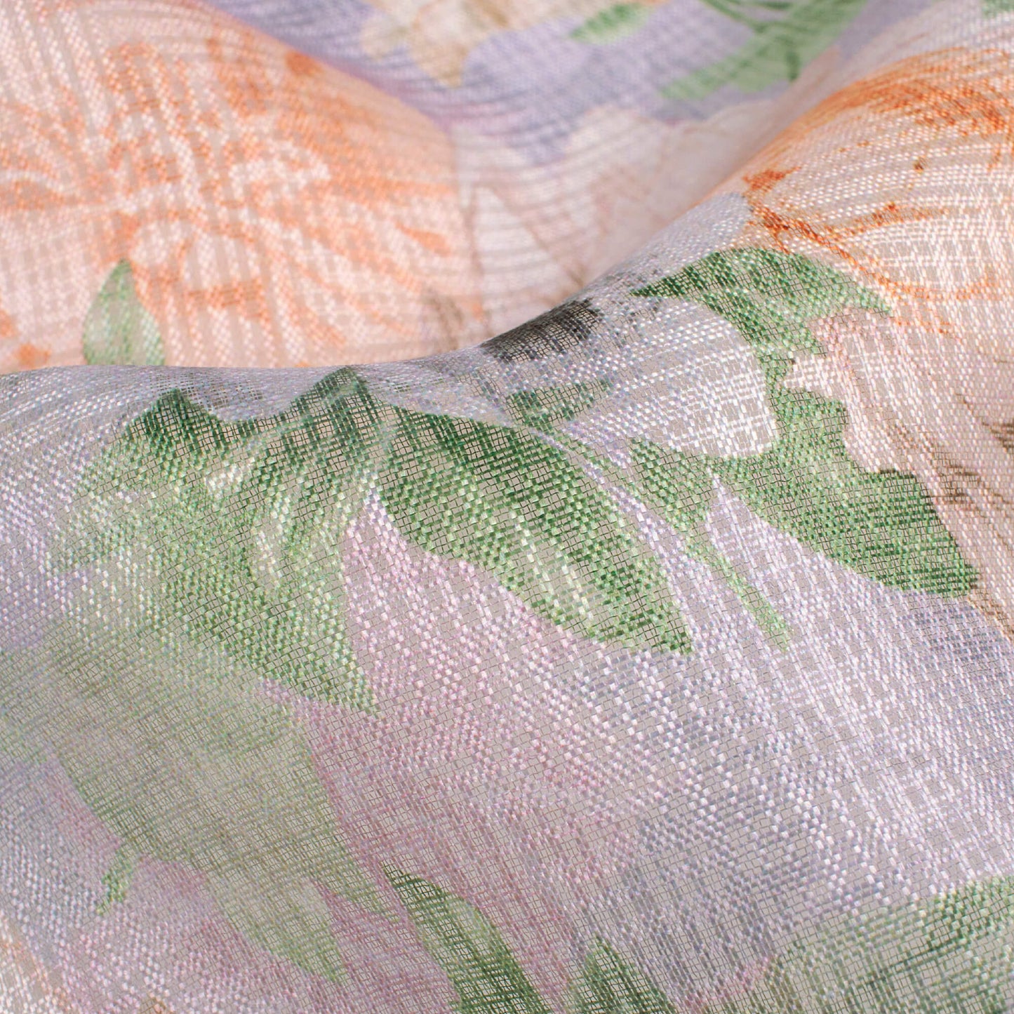 Heather Purple And Peach Floral Pattern Digital Print Kota Doria Fabric