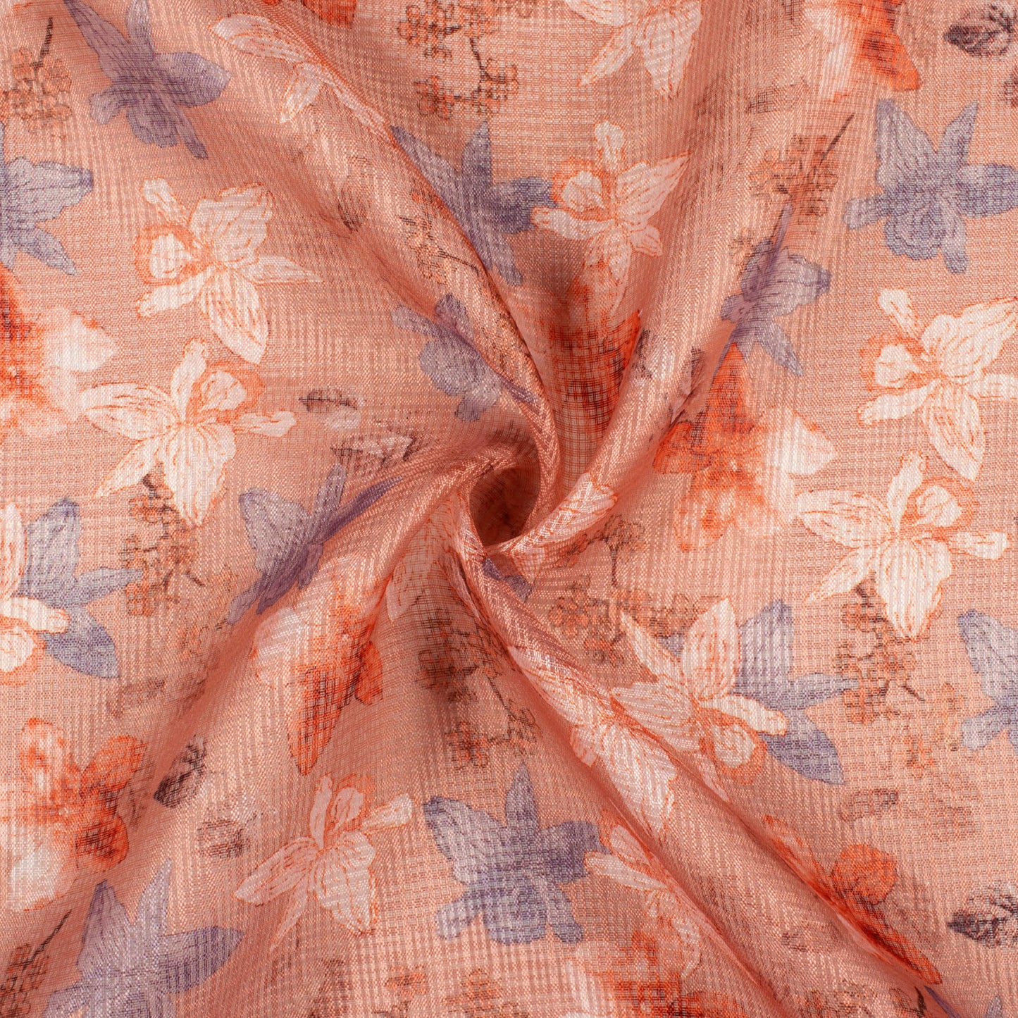 Dusty Pink And Blush Red Floral Pattern Digital Print Kota Doria Fabric