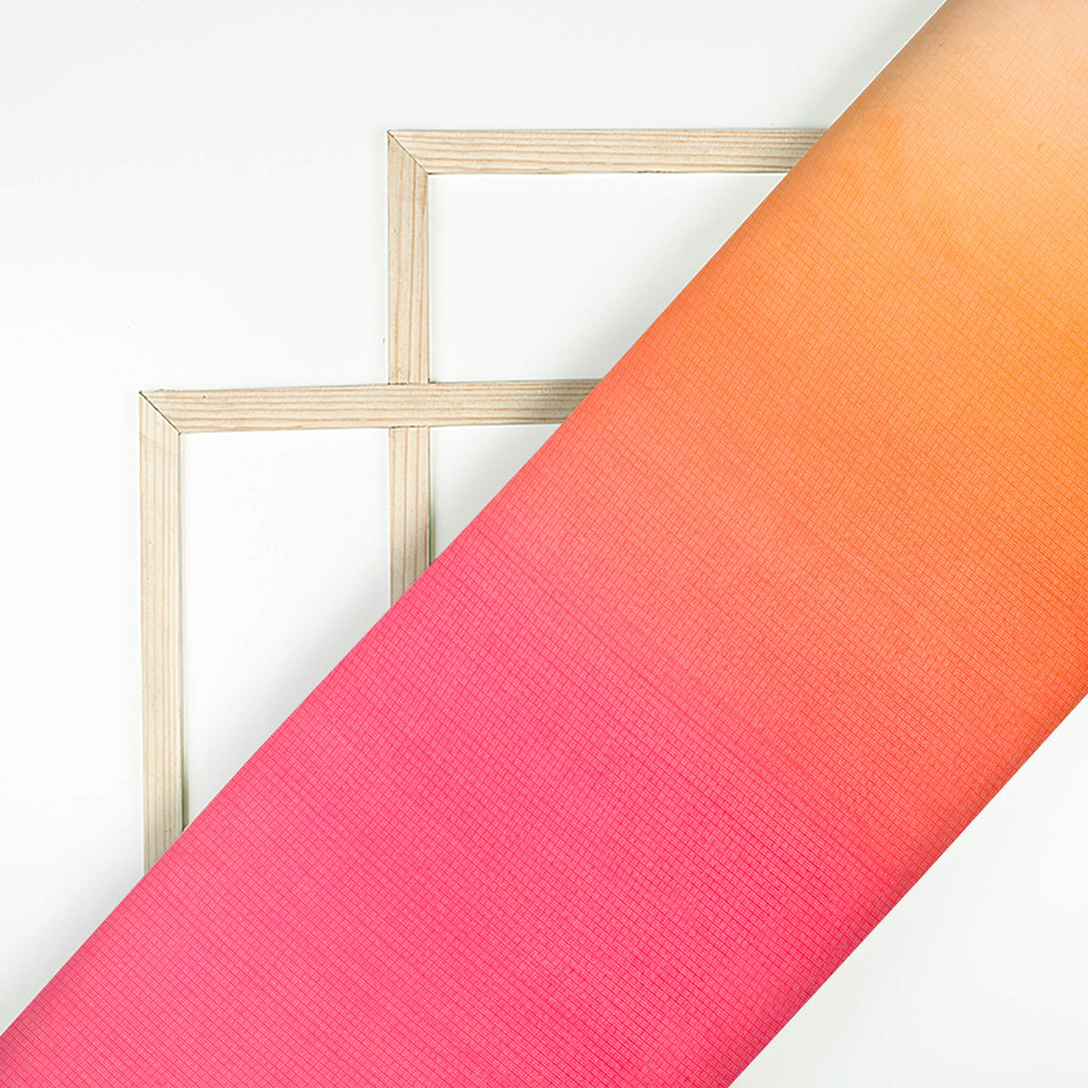 Creamy Pink And Royal Orange Ombre Pattern Digital Print Kota Doria Fabric