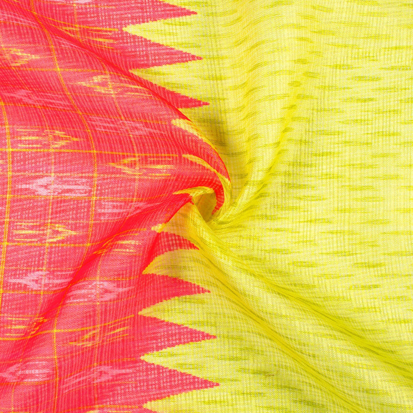 Pineapple Yellow And Dark Pink Daman Pattern Digital Print Kota Doria Fabric