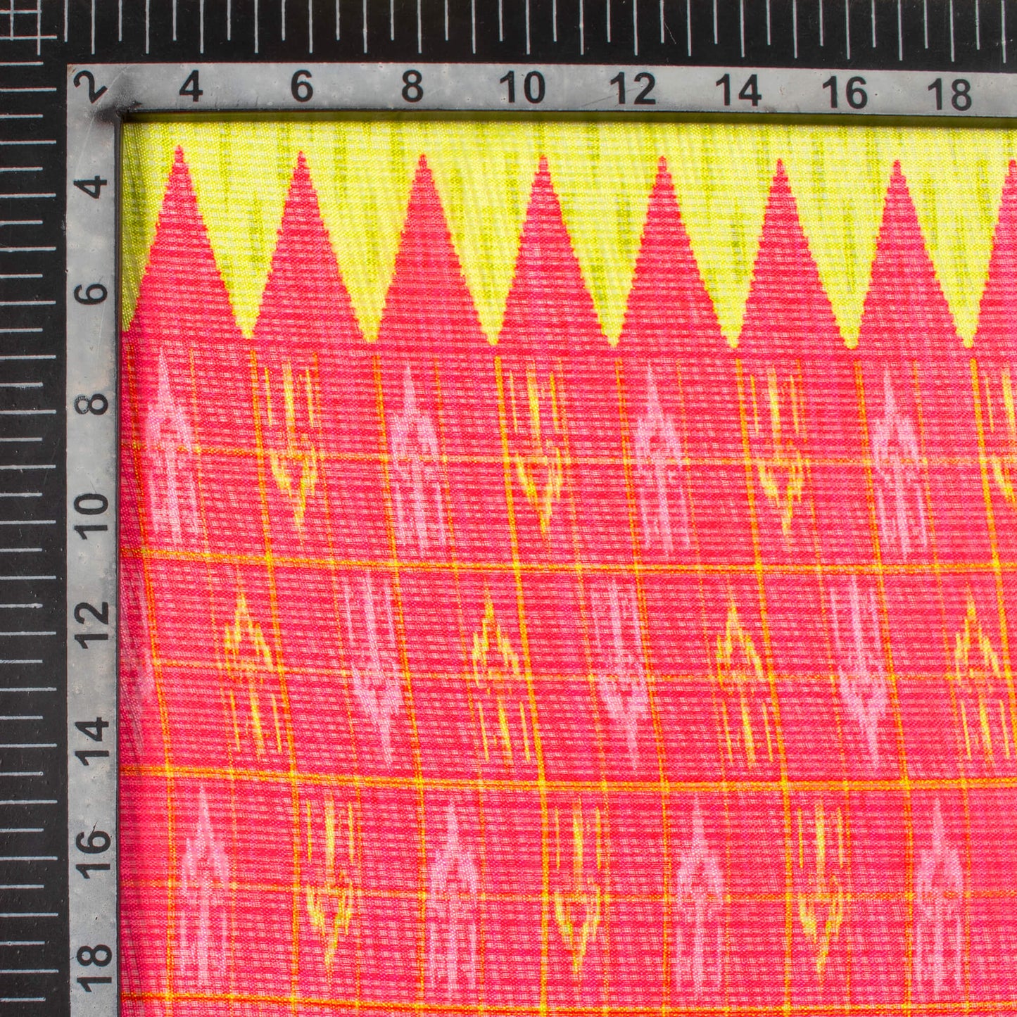 Pineapple Yellow And Dark Pink Daman Pattern Digital Print Kota Doria Fabric