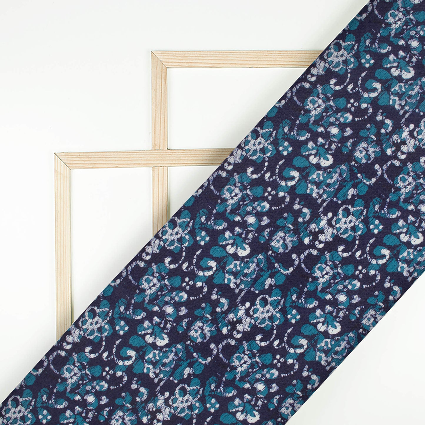 Blue And White Indiigo Pattern Digital Print Rayon Fabric
