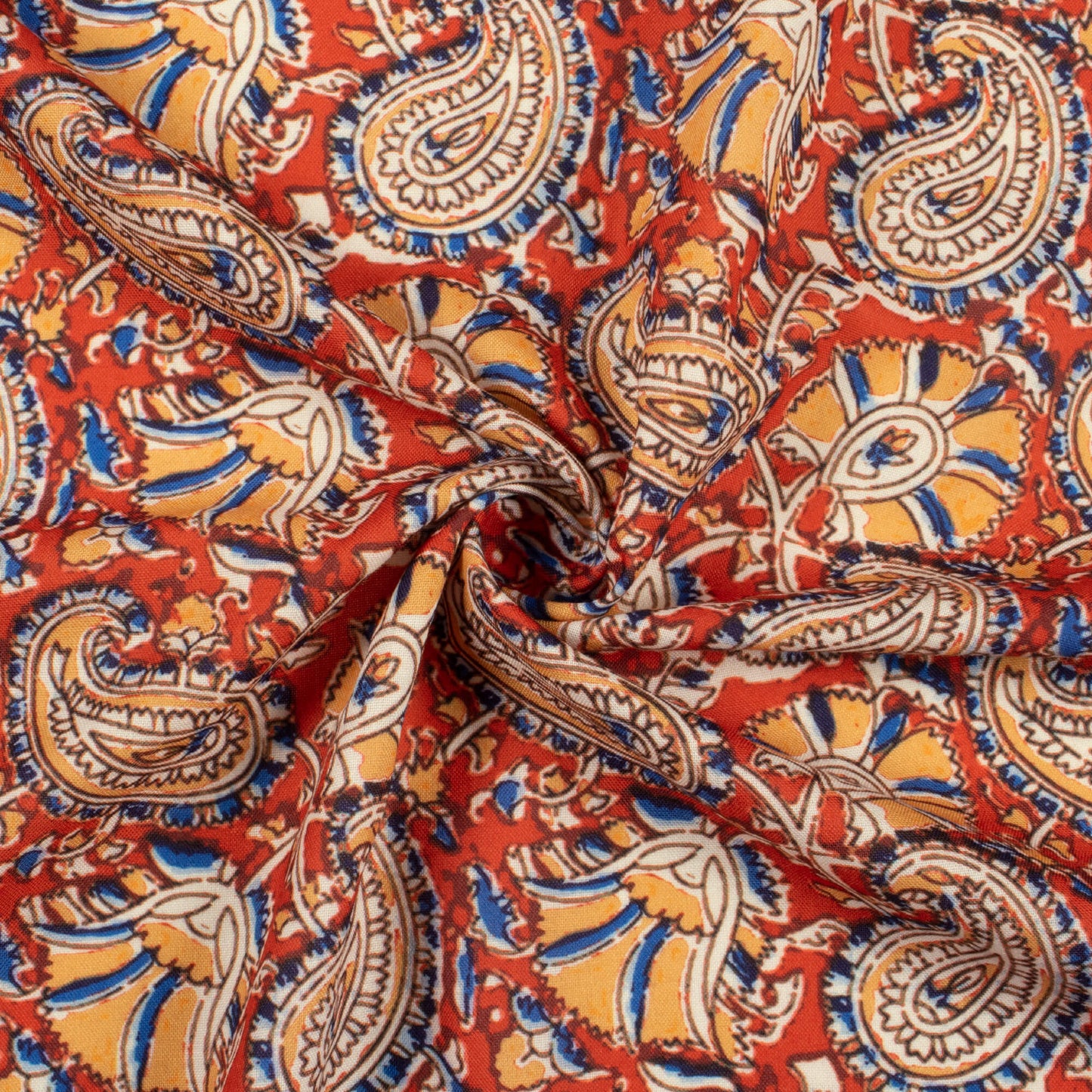 Persian Red And Maize Yellow Paisley Pattern Digital Print Rayon Fabric
