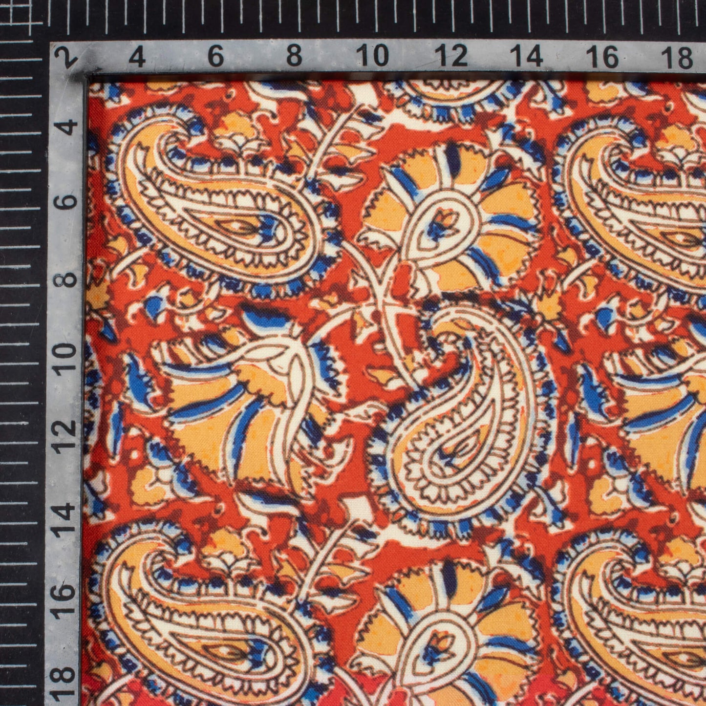 Persian Red And Maize Yellow Paisley Pattern Digital Print Rayon Fabric