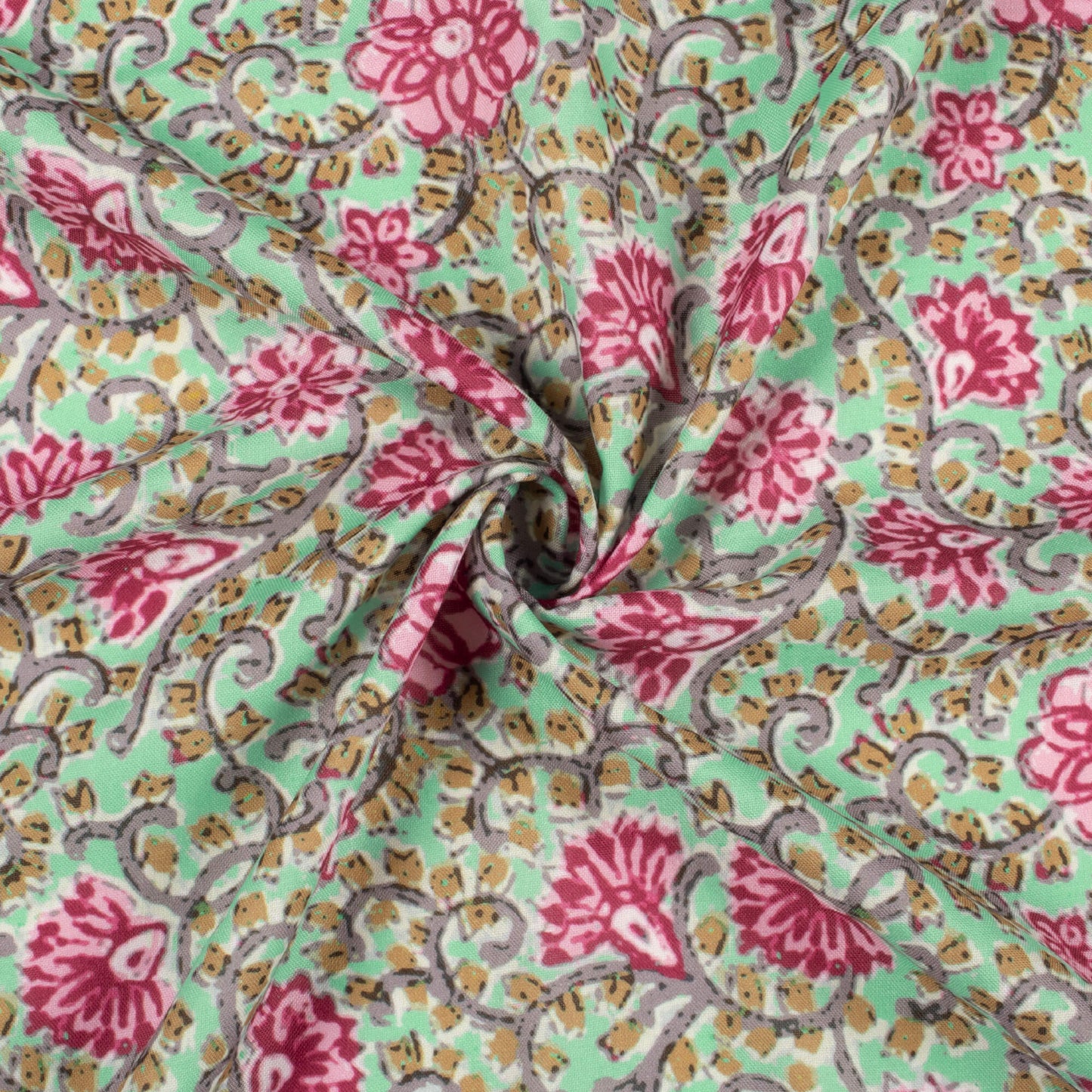 Hot Pink And Tiffany Blue Floral Pattern Digital Print Rayon Fabric