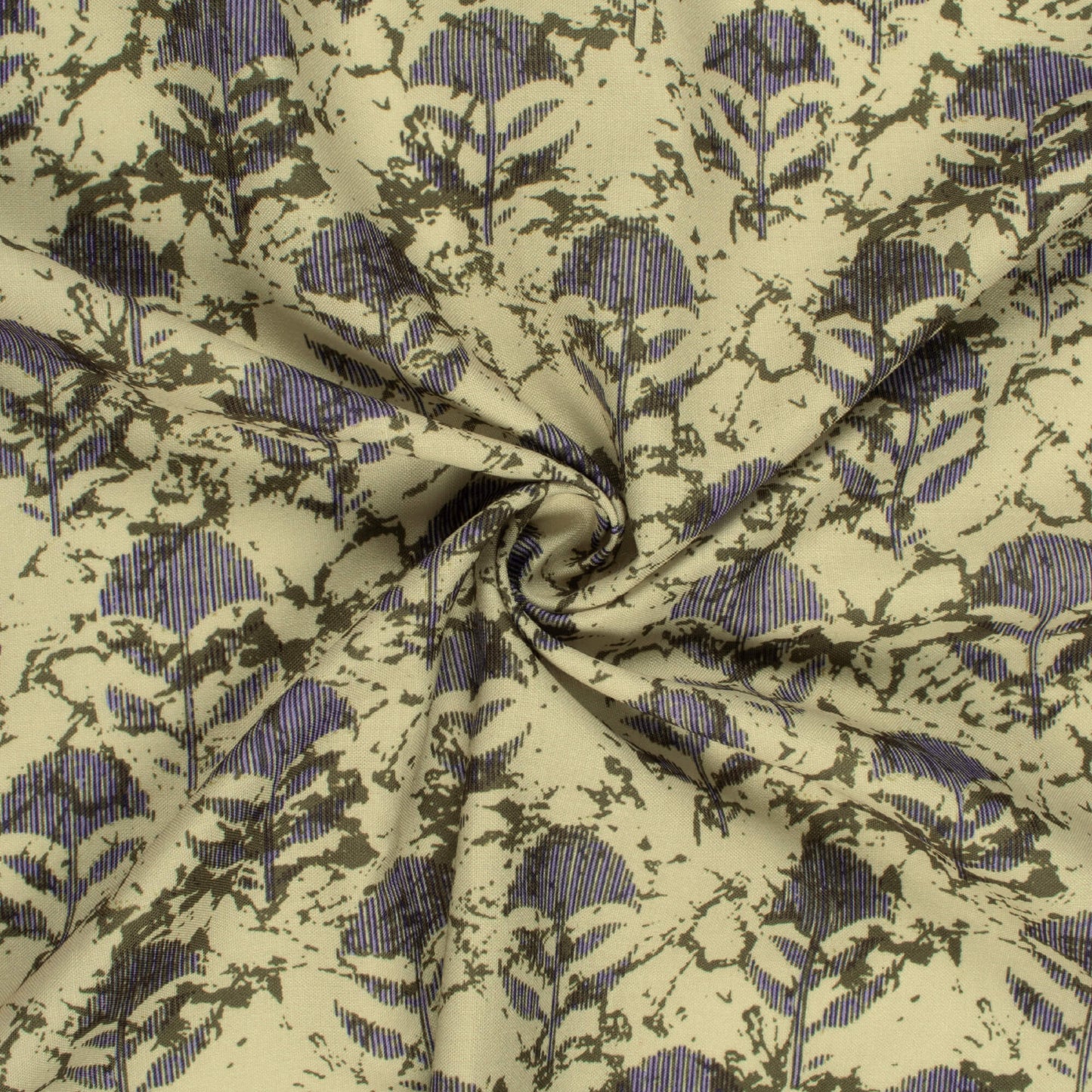 Sand Beige And Lilac Purple Floral Pattern Digital Print Rayon Fabric