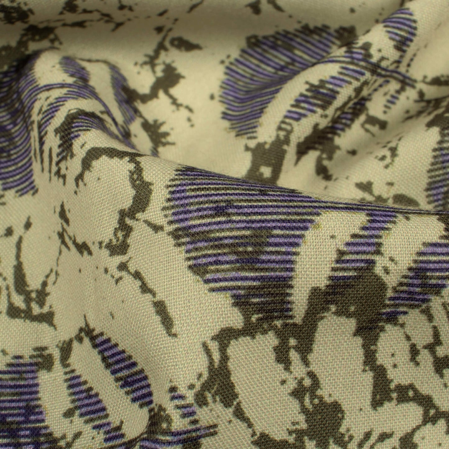 Sand Beige And Lilac Purple Floral Pattern Digital Print Rayon Fabric