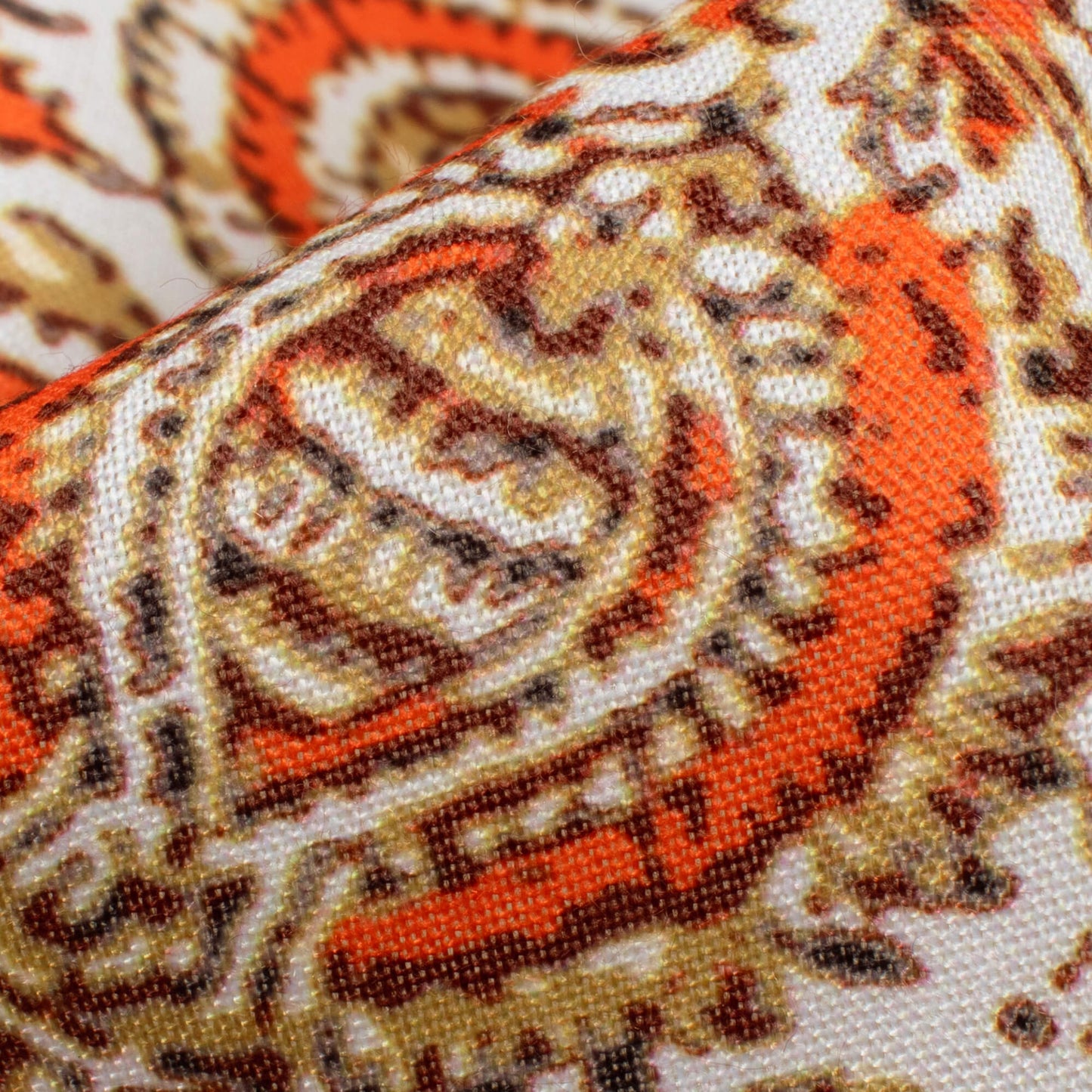 White And Orange Floral Pattern Digital Print Rayon Fabric