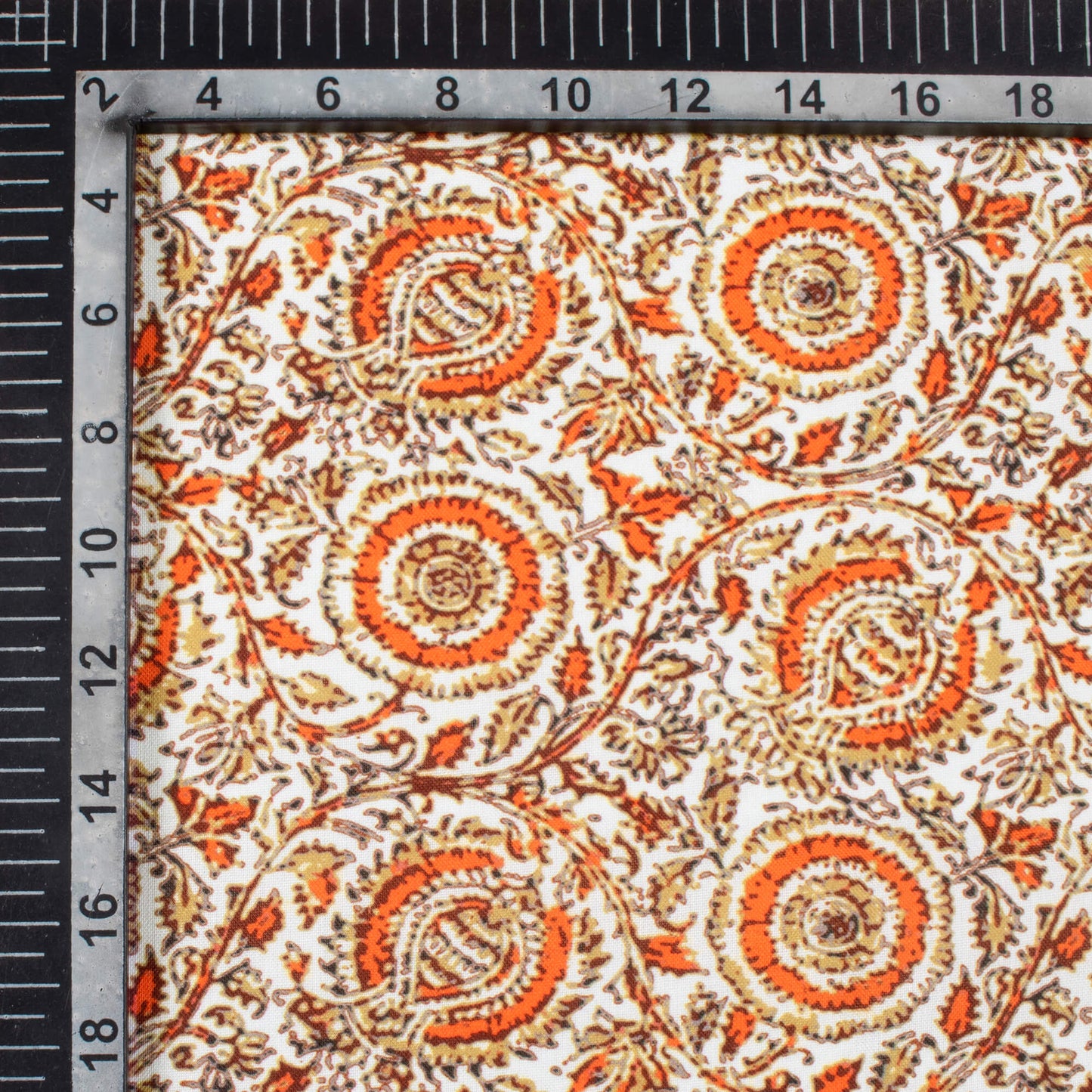 White And Orange Floral Pattern Digital Print Rayon Fabric