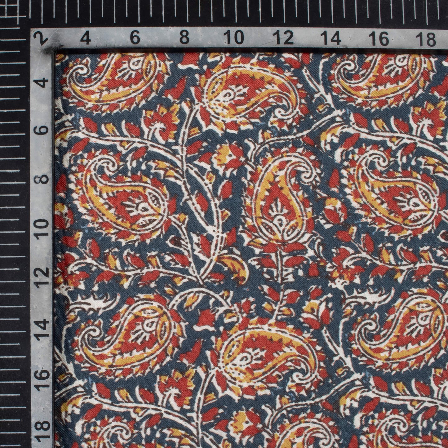 Dark Blue And Red Paisley Pattern Digital Print Rayon Fabric