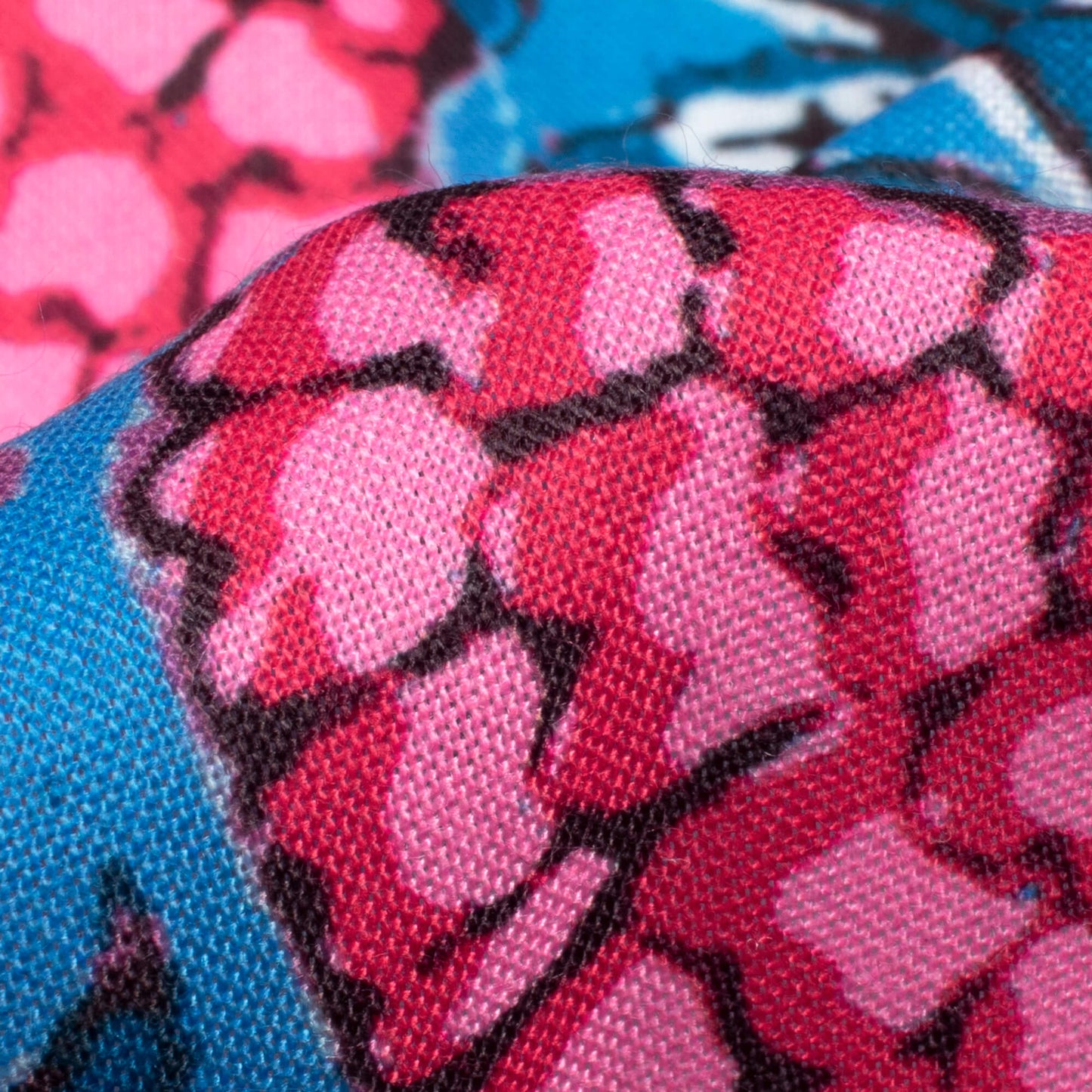 Steel Blue And Pink Floral Pattern Digital Print Rayon Fabric