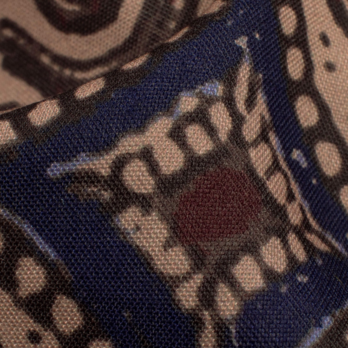 Camel Brown And Navy Blue Traditional Pattern Digital Print Rayon Fabric