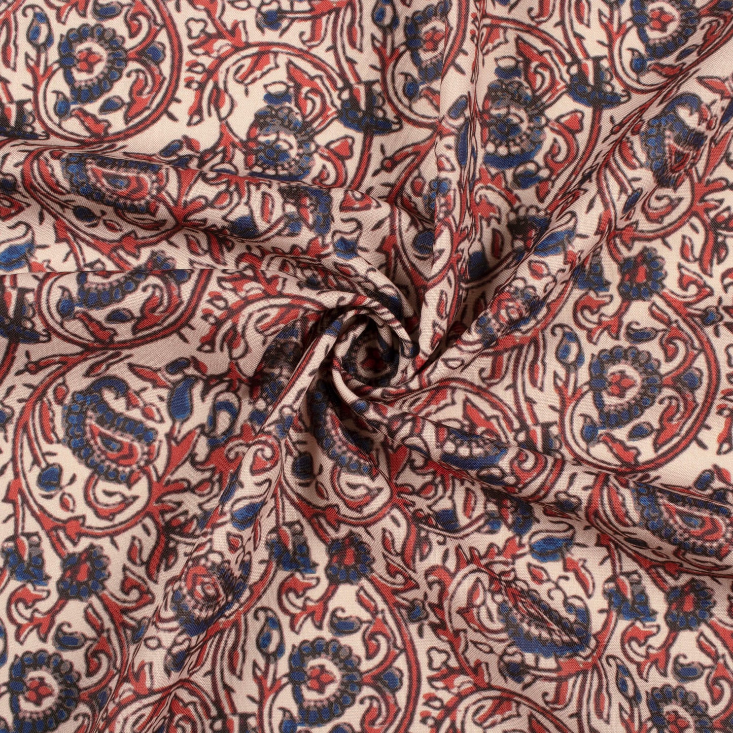 Dark Blue And Red Paisley Pattern Digital Print Rayon Fabric