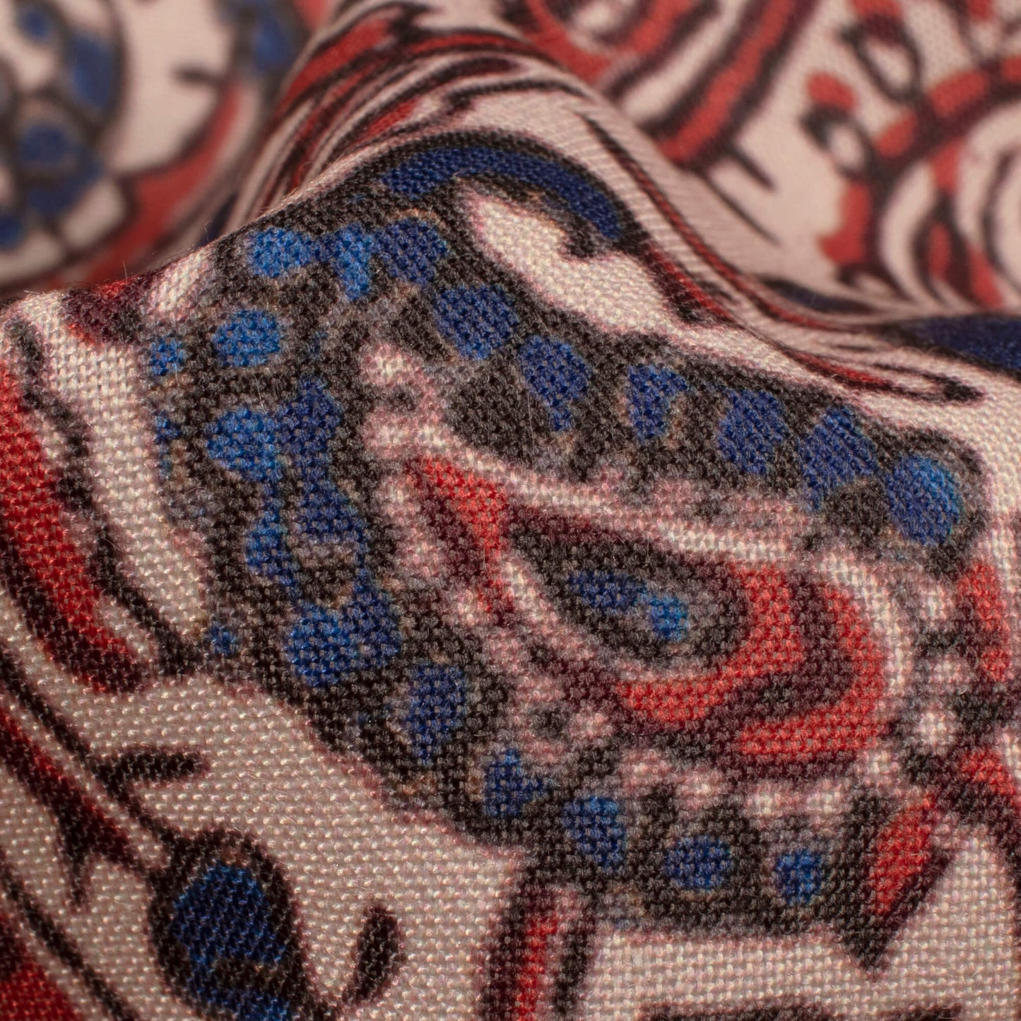 Dark Blue And Red Paisley Pattern Digital Print Rayon Fabric