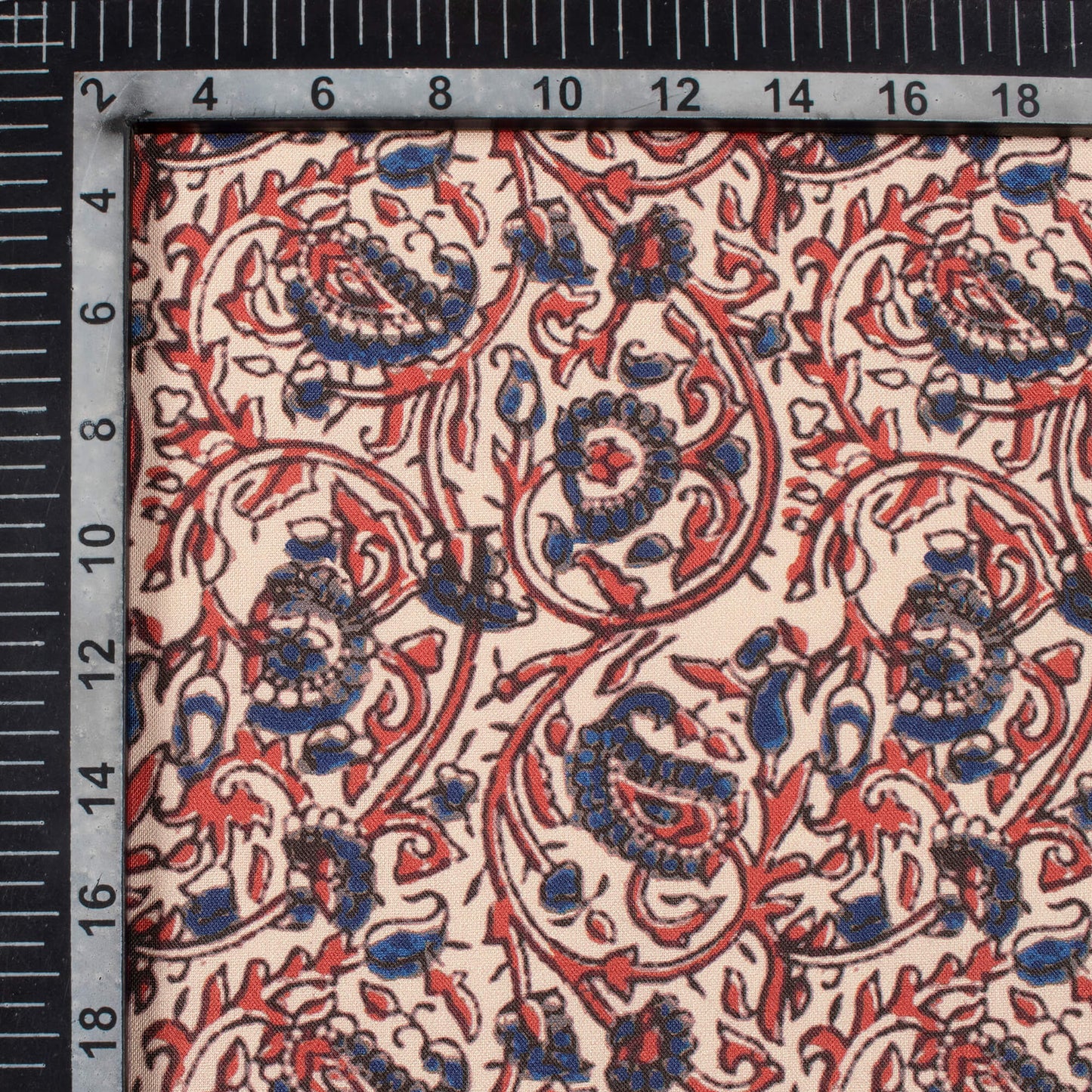 Dark Blue And Red Paisley Pattern Digital Print Rayon Fabric