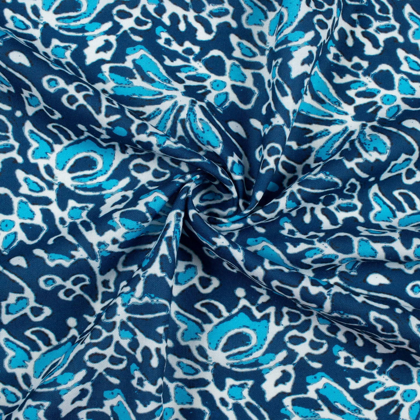 Blue And White Indiigo Pattern Digital Print Rayon Fabric